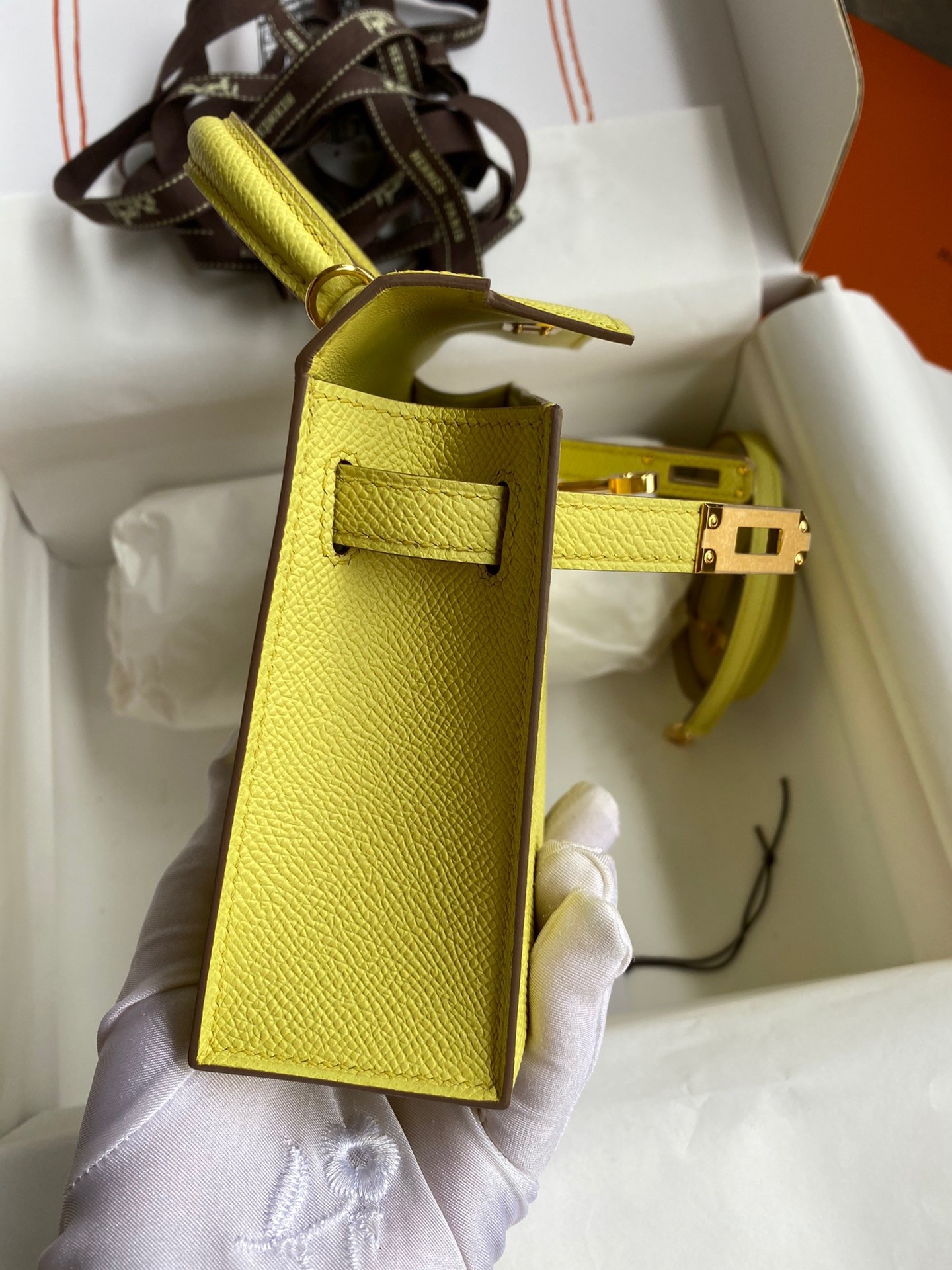 H**mes kelly mini ii sellier handmade bag in lime epsom calfskin