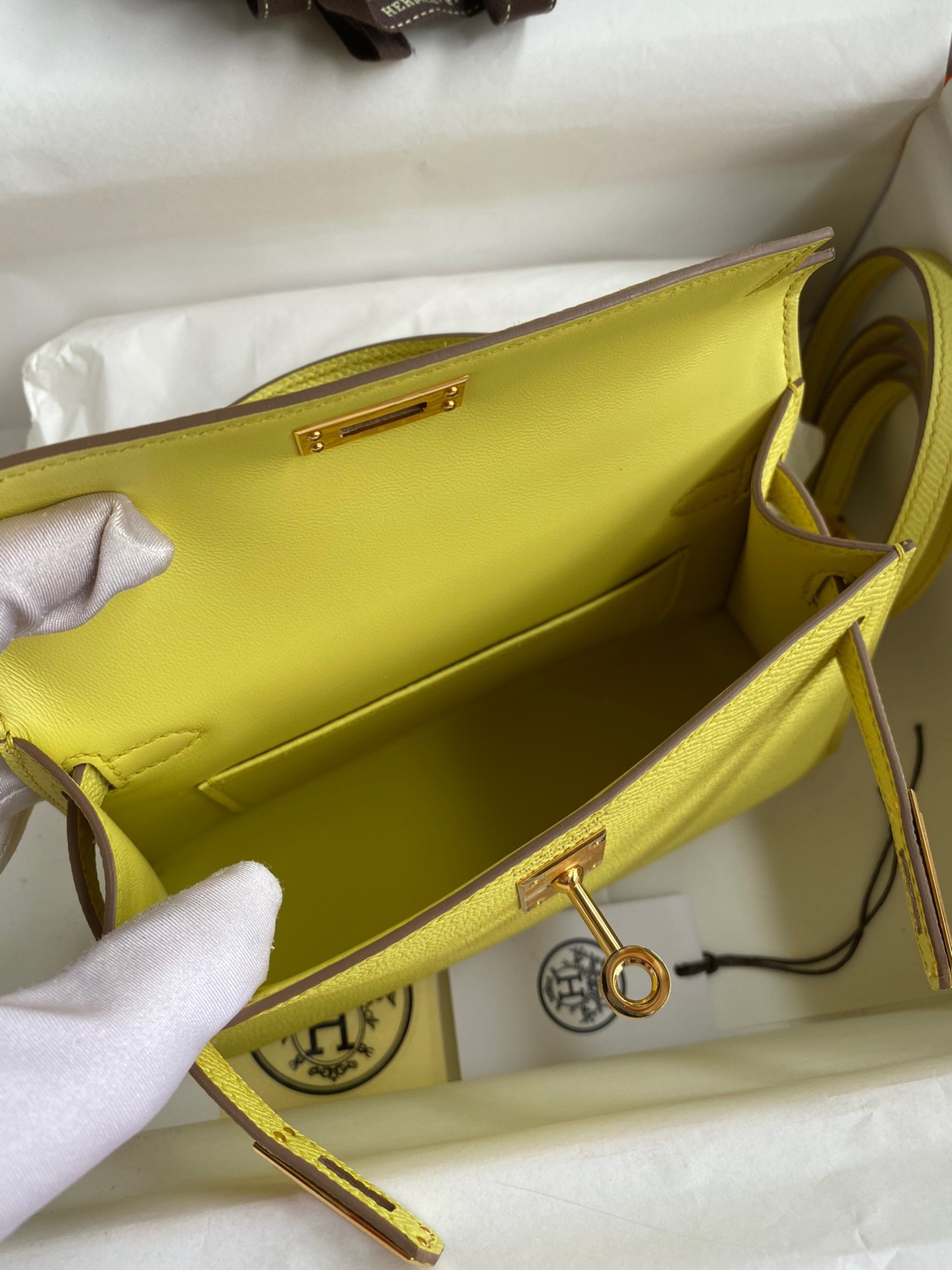 H**mes kelly mini ii sellier handmade bag in lime epsom calfskin