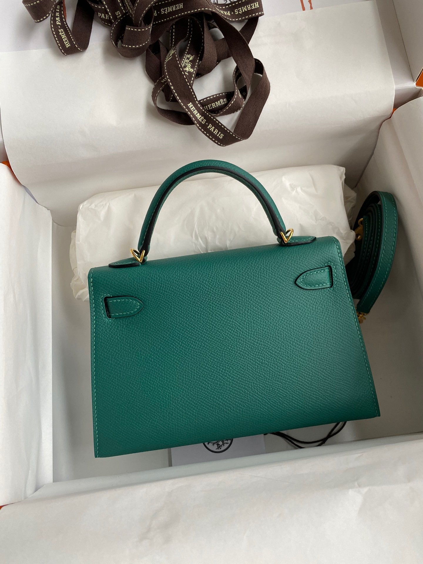 H**mes kelly mini ii sellier handmade bag in malachite epsom calfskin