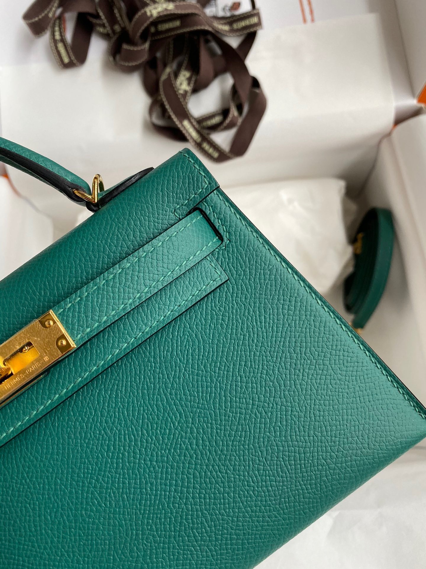 H**mes kelly mini ii sellier handmade bag in malachite epsom calfskin