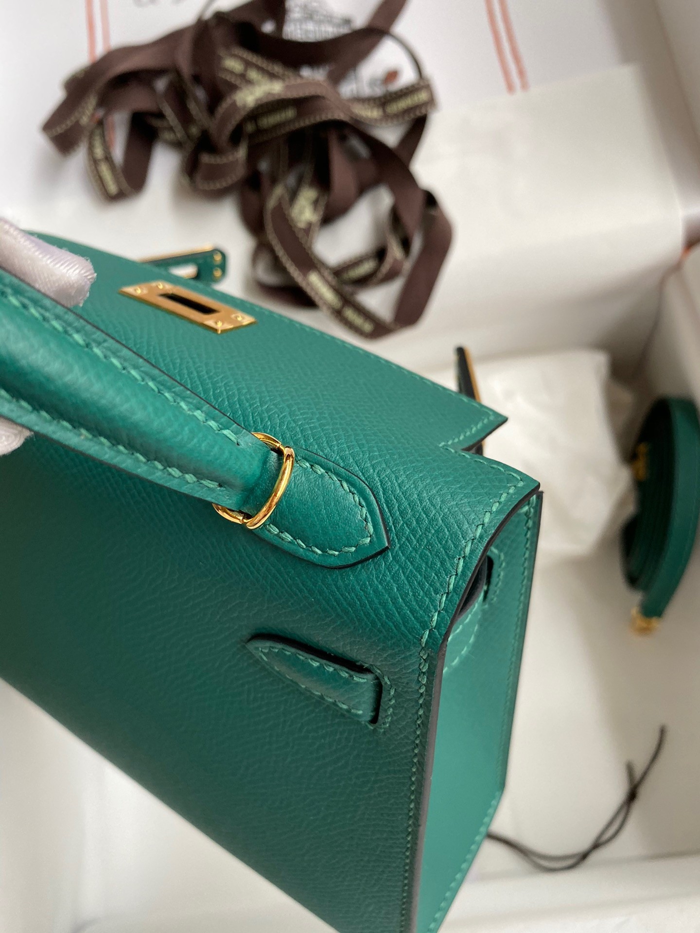H**mes kelly mini ii sellier handmade bag in malachite epsom calfskin