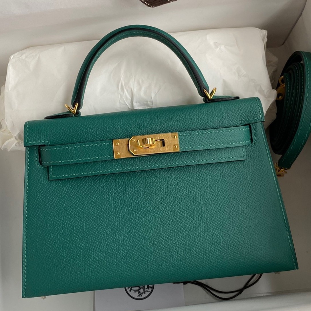 H**mes kelly mini ii sellier handmade bag in malachite epsom calfskin