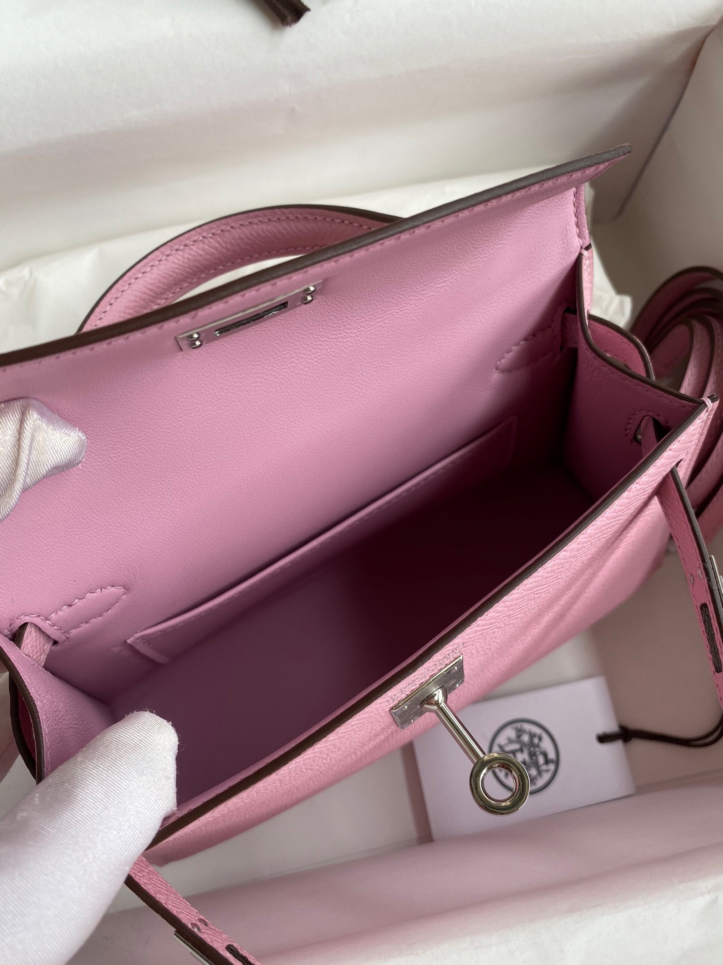 H**mes kelly mini ii sellier handmade bag in mauve sylvestre epsom calfskin