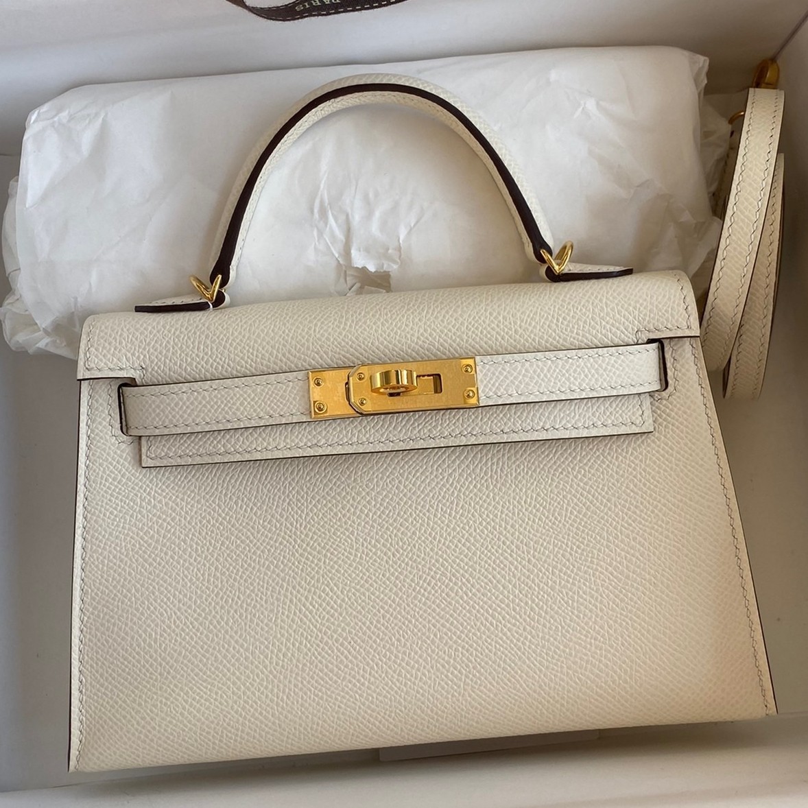 H**mes kelly mini ii sellier handmade bag in nata epsom calfskin