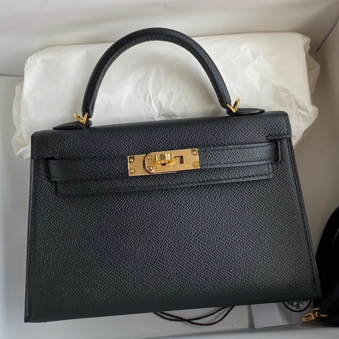 H**mes kelly mini ii sellier handmade bag in black epsom calfskin
