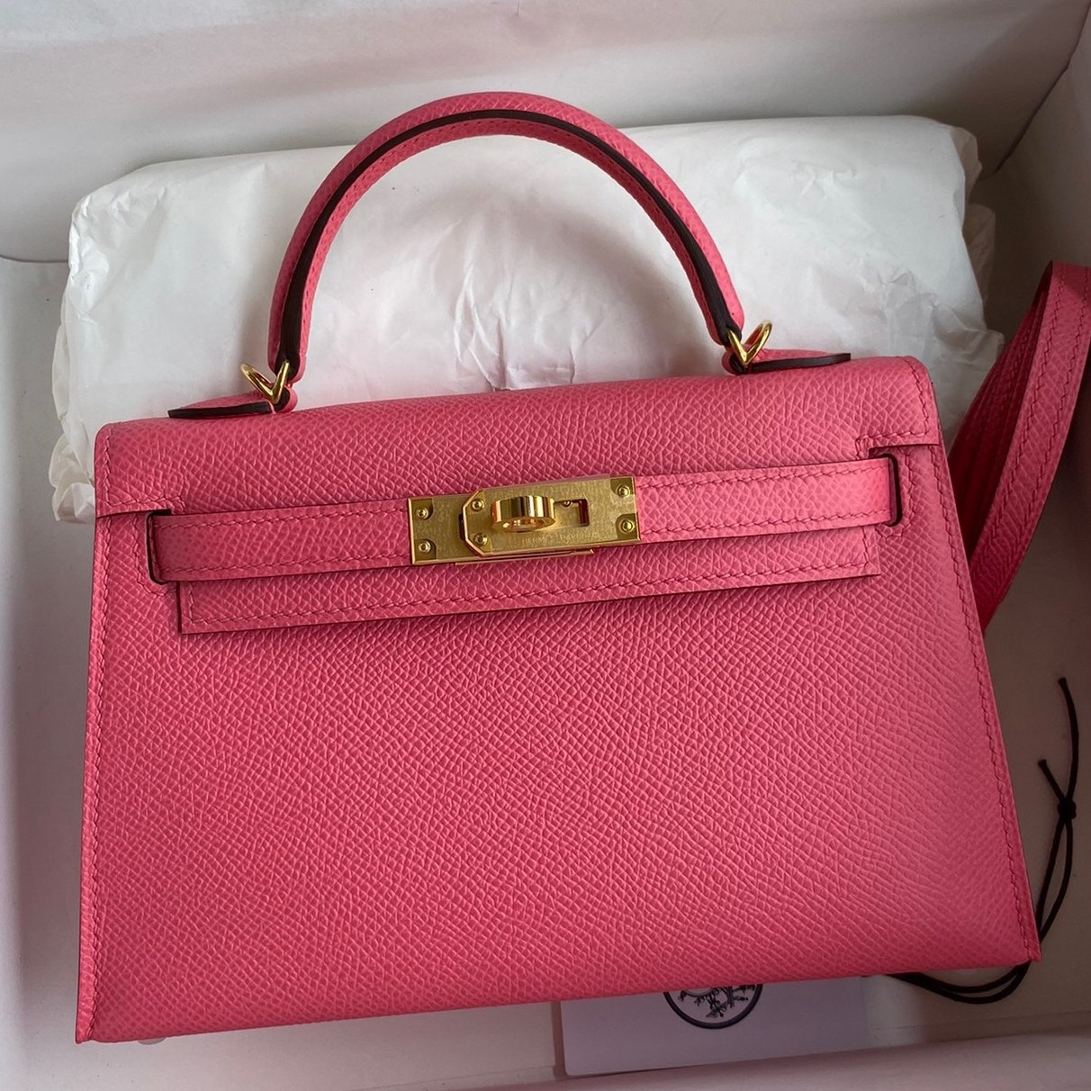 H**mes kelly mini ii sellier handmade bag in rose azalee epsom calfskin