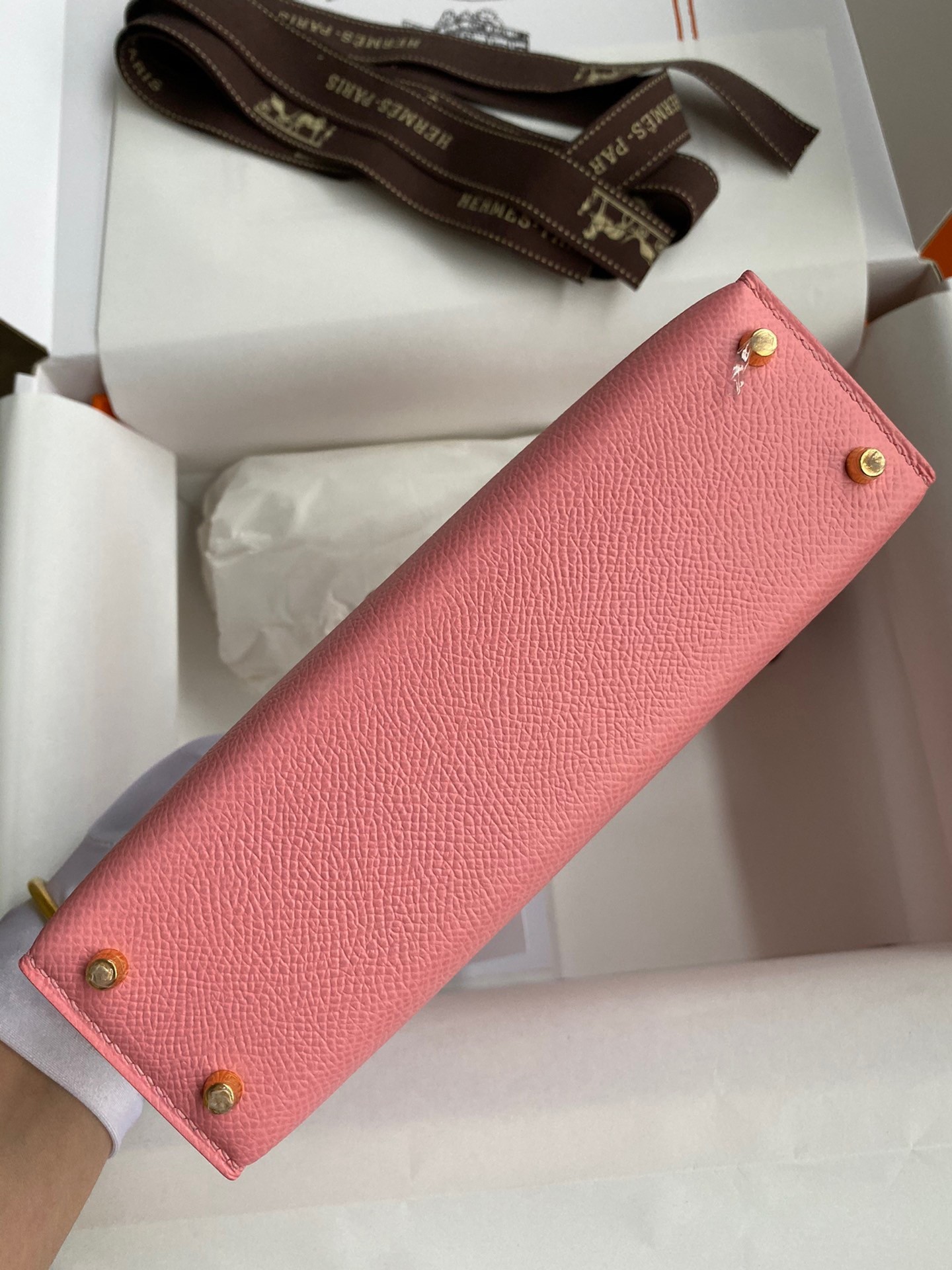 H**mes kelly mini ii sellier handmade bag in rose confetti epsom calfskin
