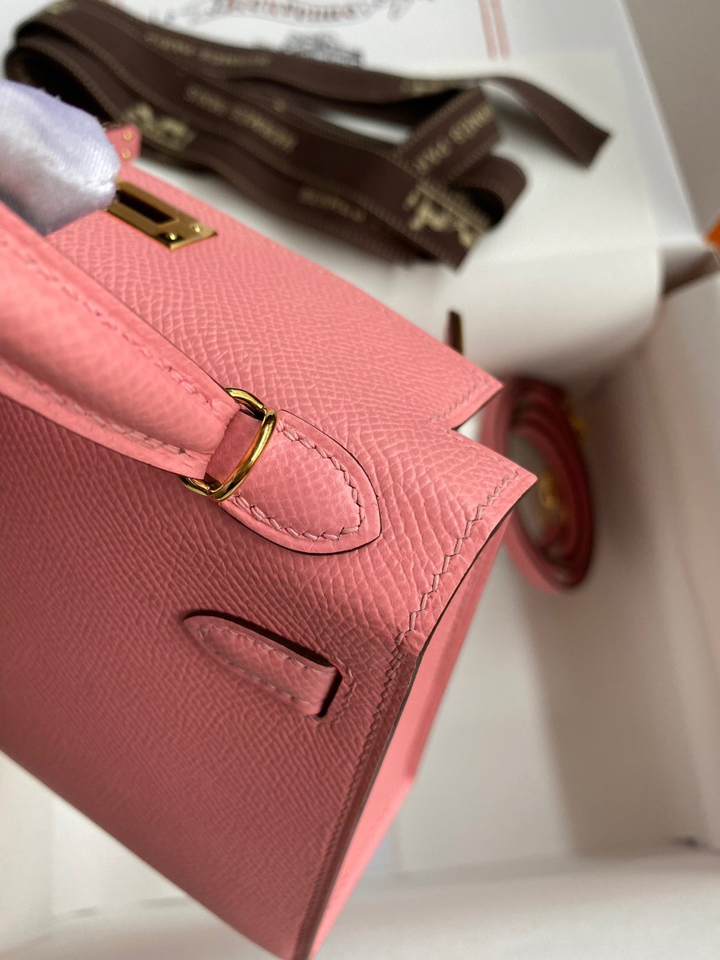 H**mes kelly mini ii sellier handmade bag in rose confetti epsom calfskin