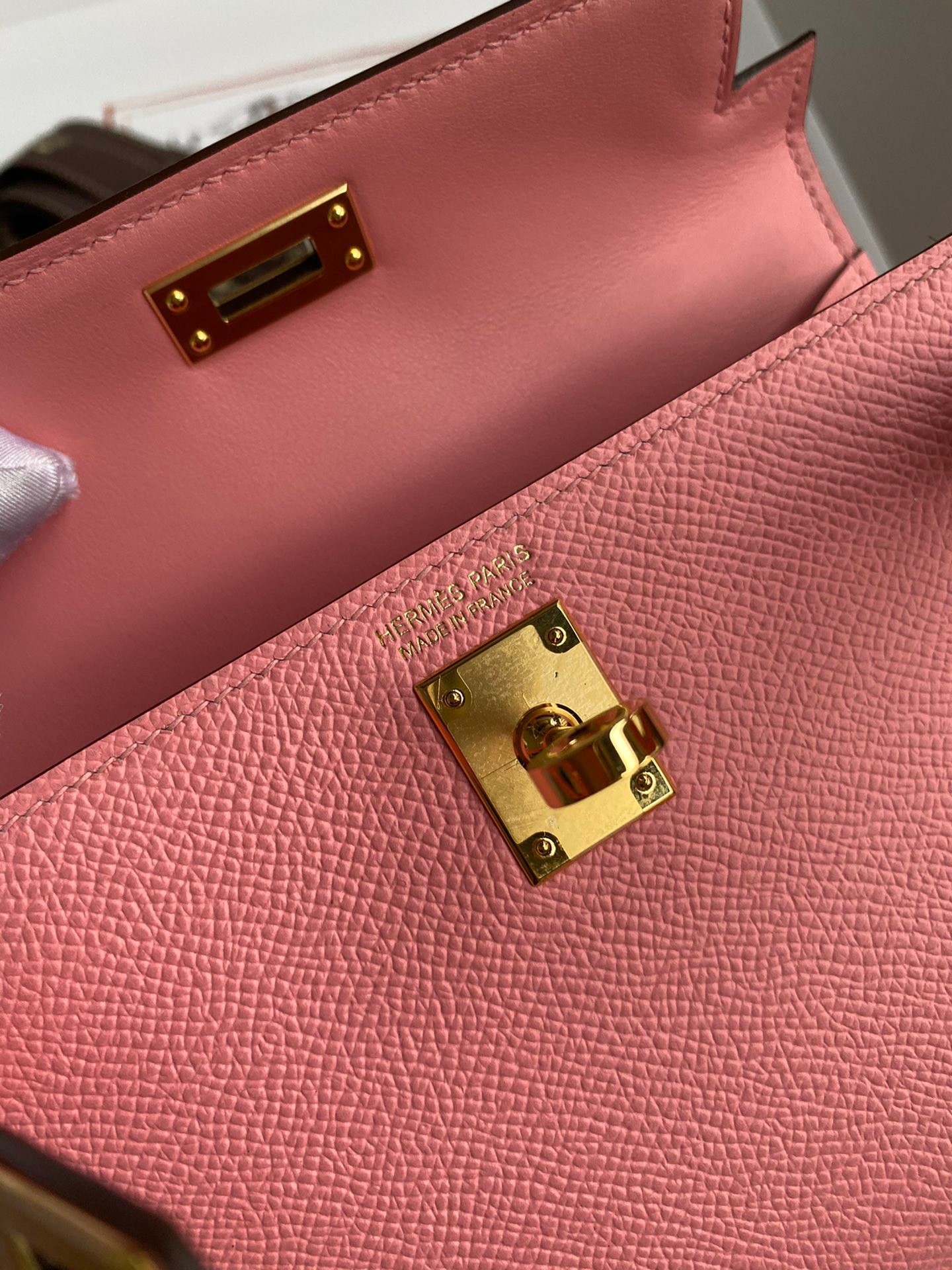 H**mes kelly mini ii sellier handmade bag in rose confetti epsom calfskin