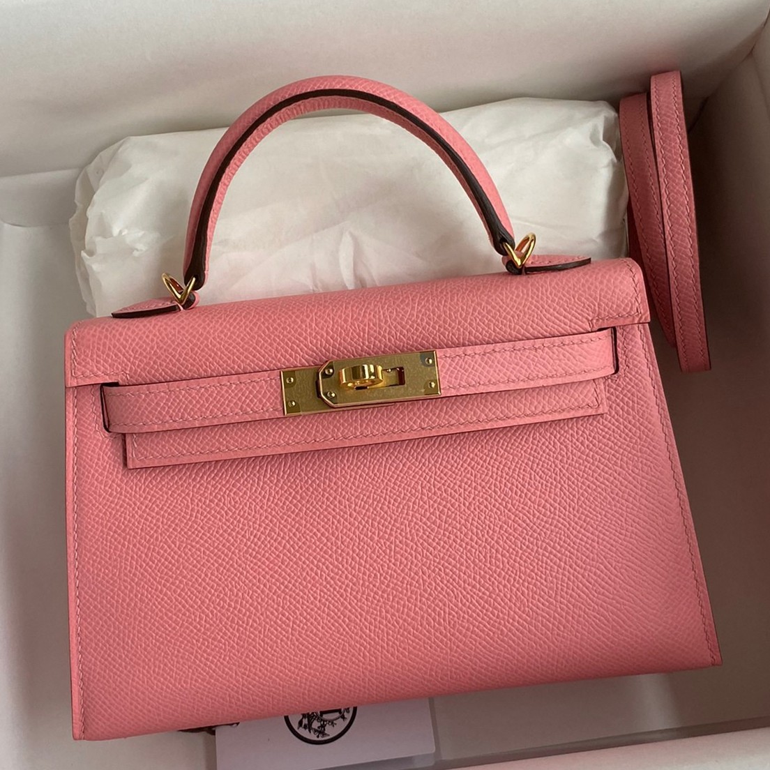 H**mes kelly mini ii sellier handmade bag in rose confetti epsom calfskin