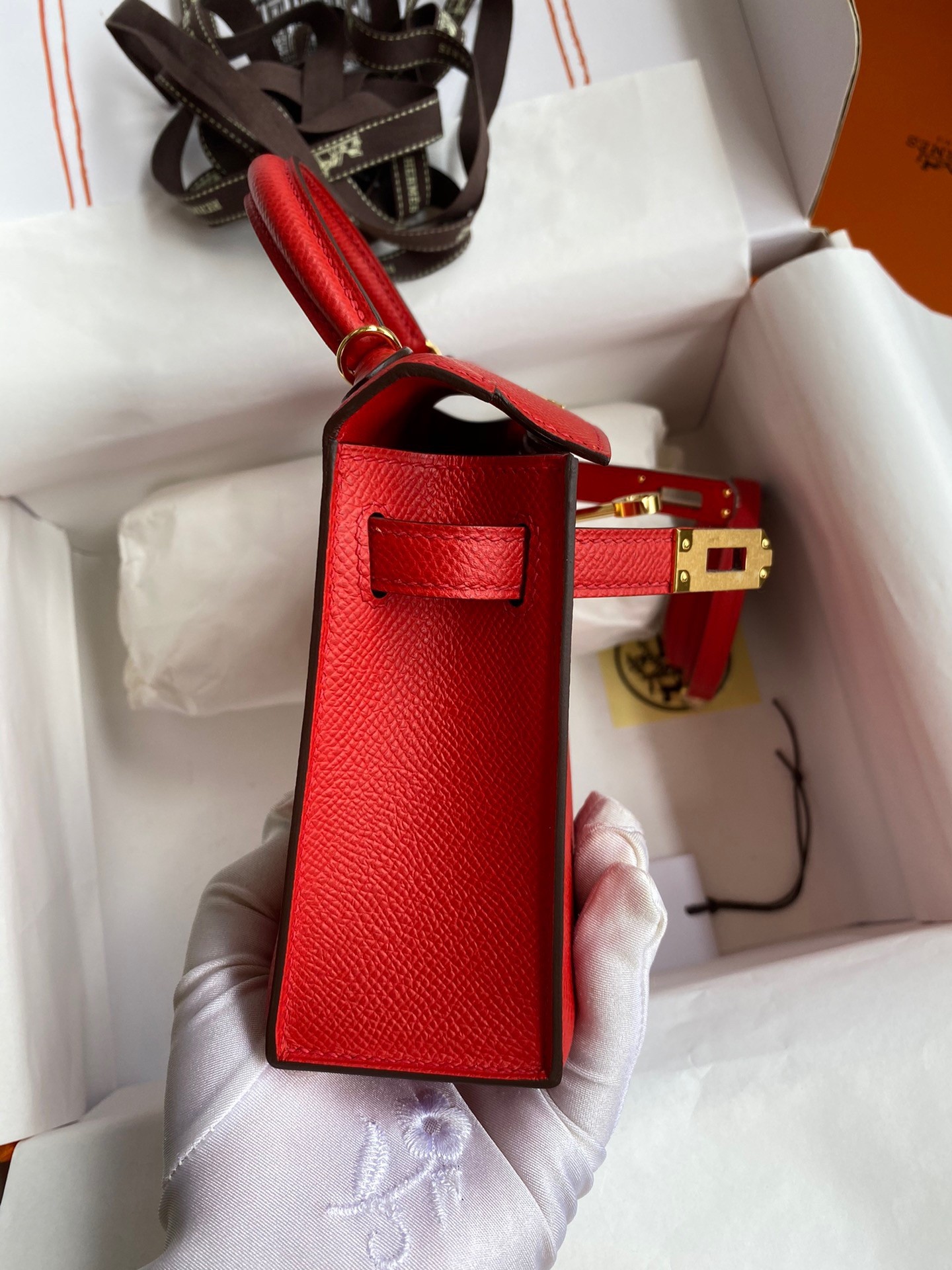 H**mes kelly mini ii sellier handmade bag in red epsom calfskin