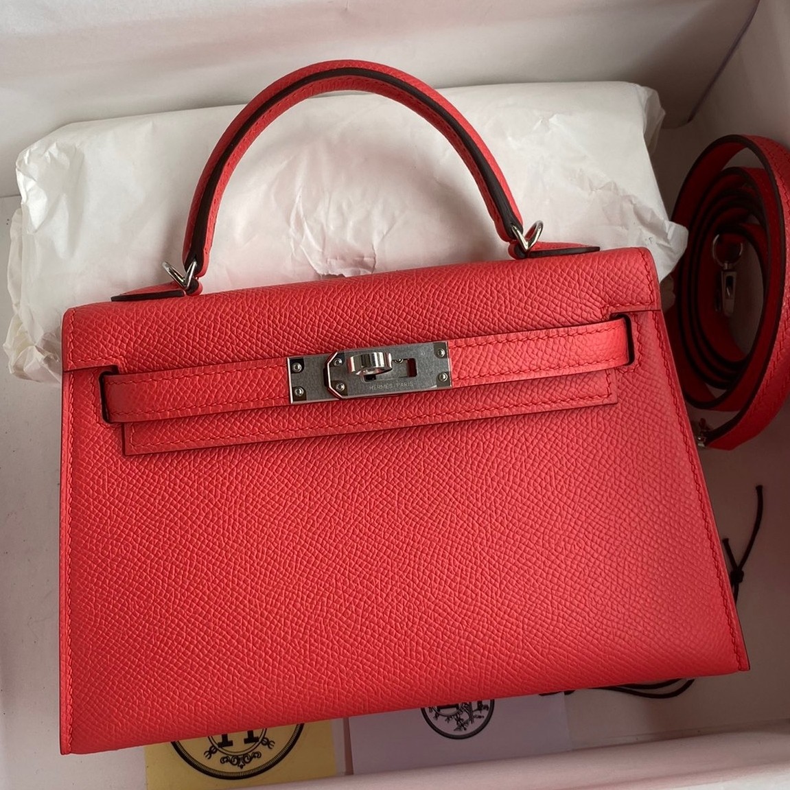 H**mes kelly mini ii sellier handmade bag in piment epsom calfskin