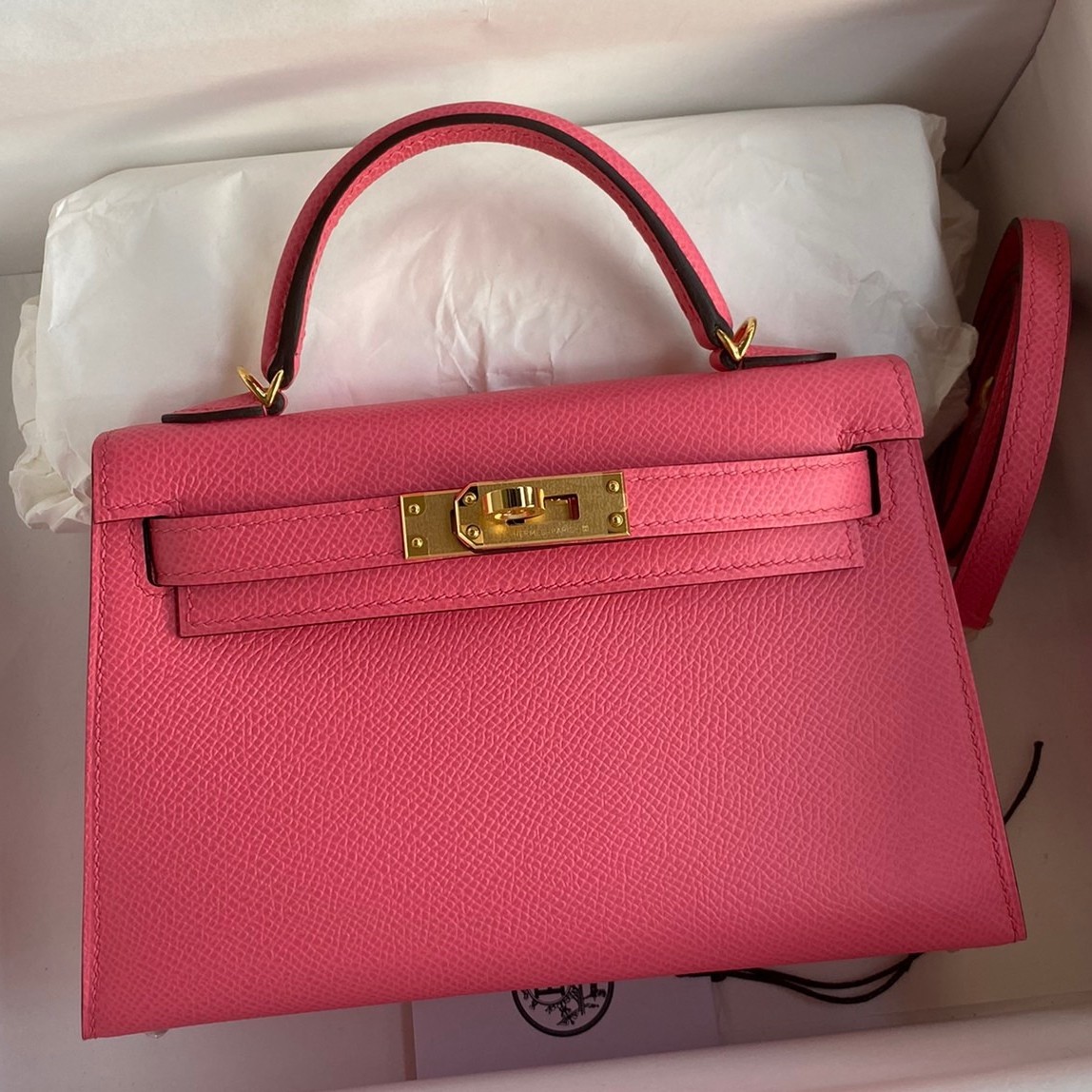 H**mes kelly mini ii sellier handmade bag in rose lipstick epsom calfskin