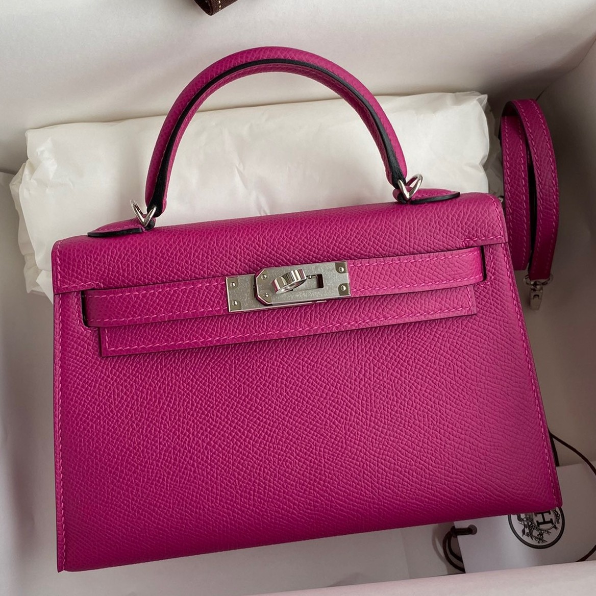 H**mes kelly mini ii sellier handmade bag in rose purple epsom calfskin