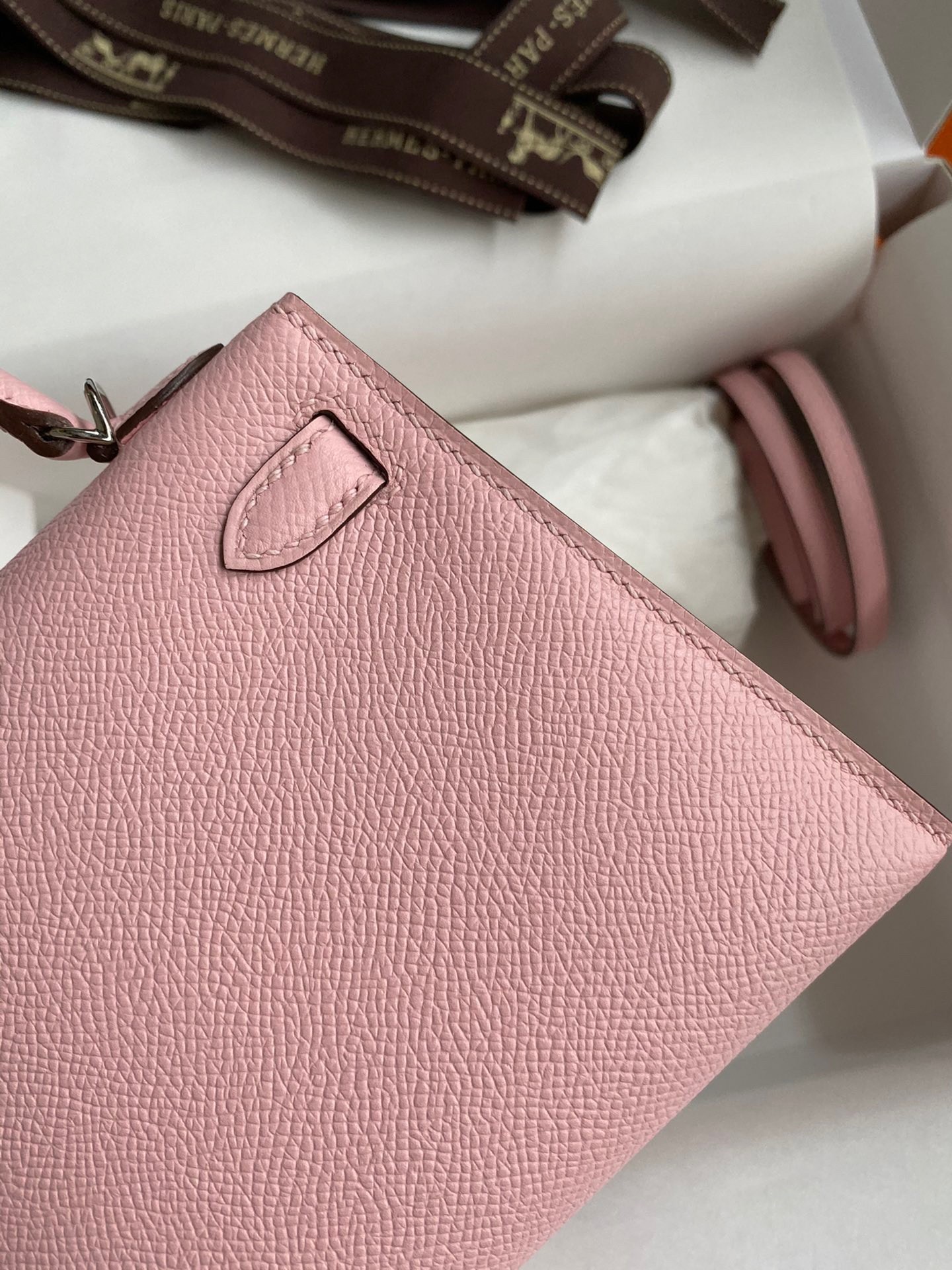 H**mes kelly mini ii sellier handmade bag in rose sakura epsom calfskin