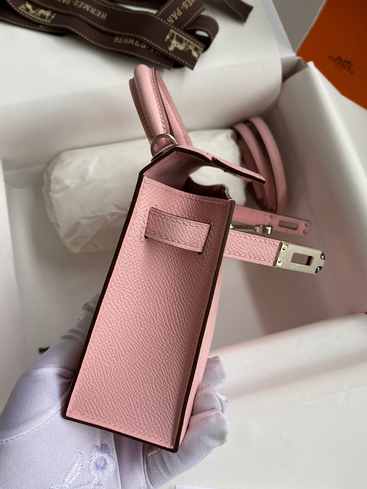 H**mes kelly mini ii sellier handmade bag in rose sakura epsom calfskin