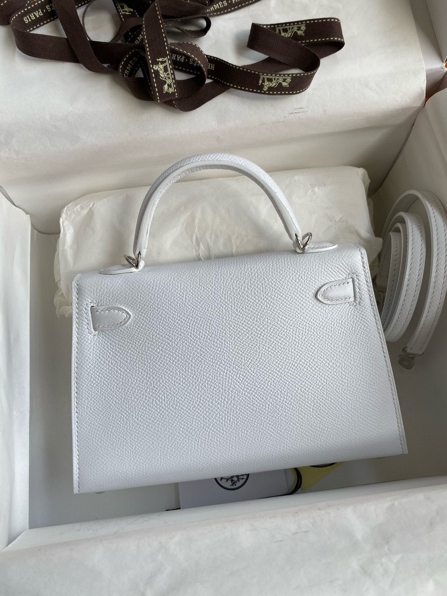 H**mes kelly mini ii sellier handmade bag in white epsom calfskin