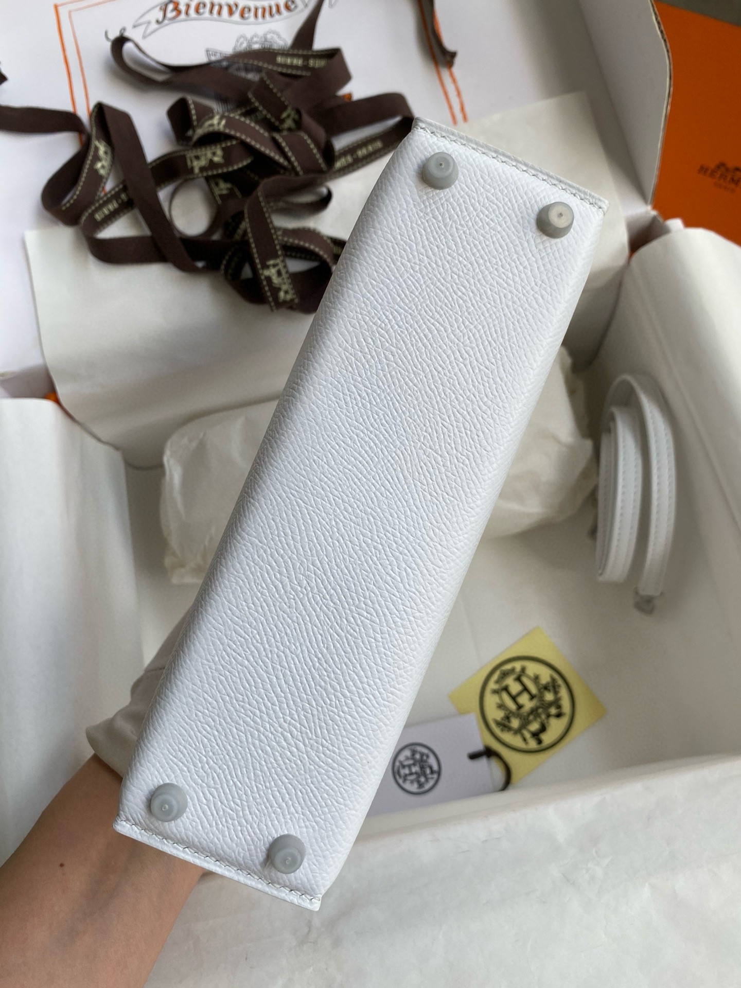 H**mes kelly mini ii sellier handmade bag in white epsom calfskin