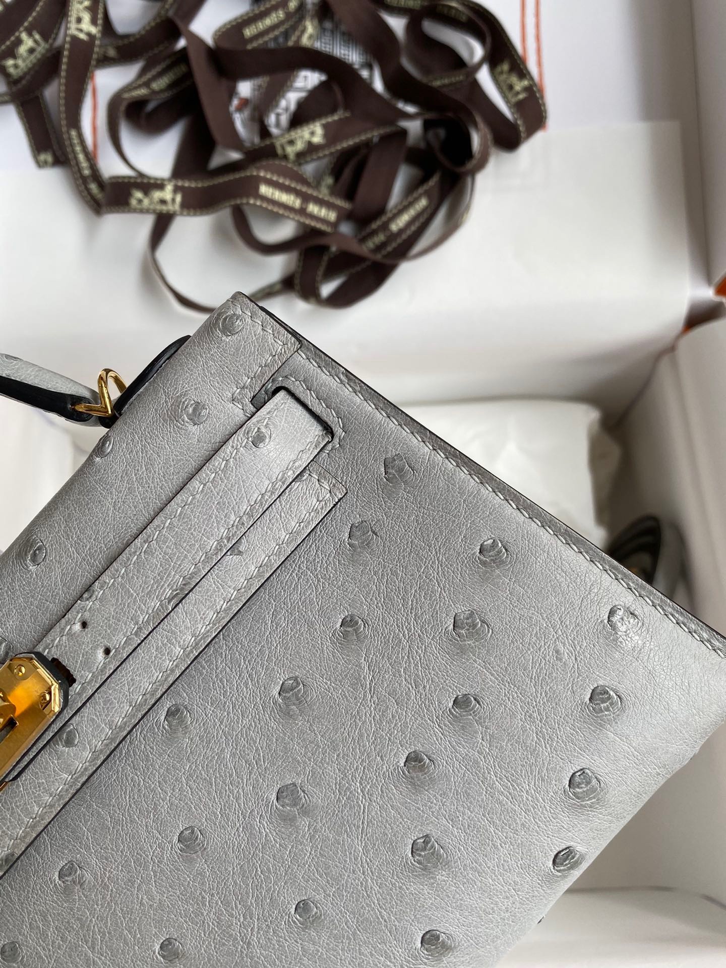 H**mes kelly mini ii sellier handmade bag in bleu glacier ostrich leather