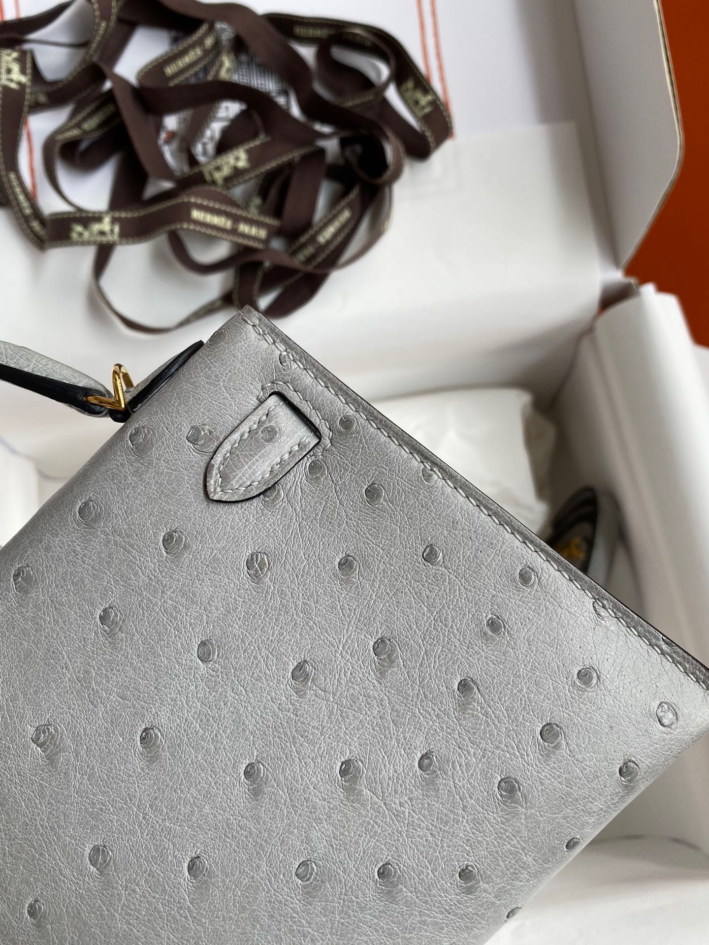 H**mes kelly mini ii sellier handmade bag in bleu glacier ostrich leather