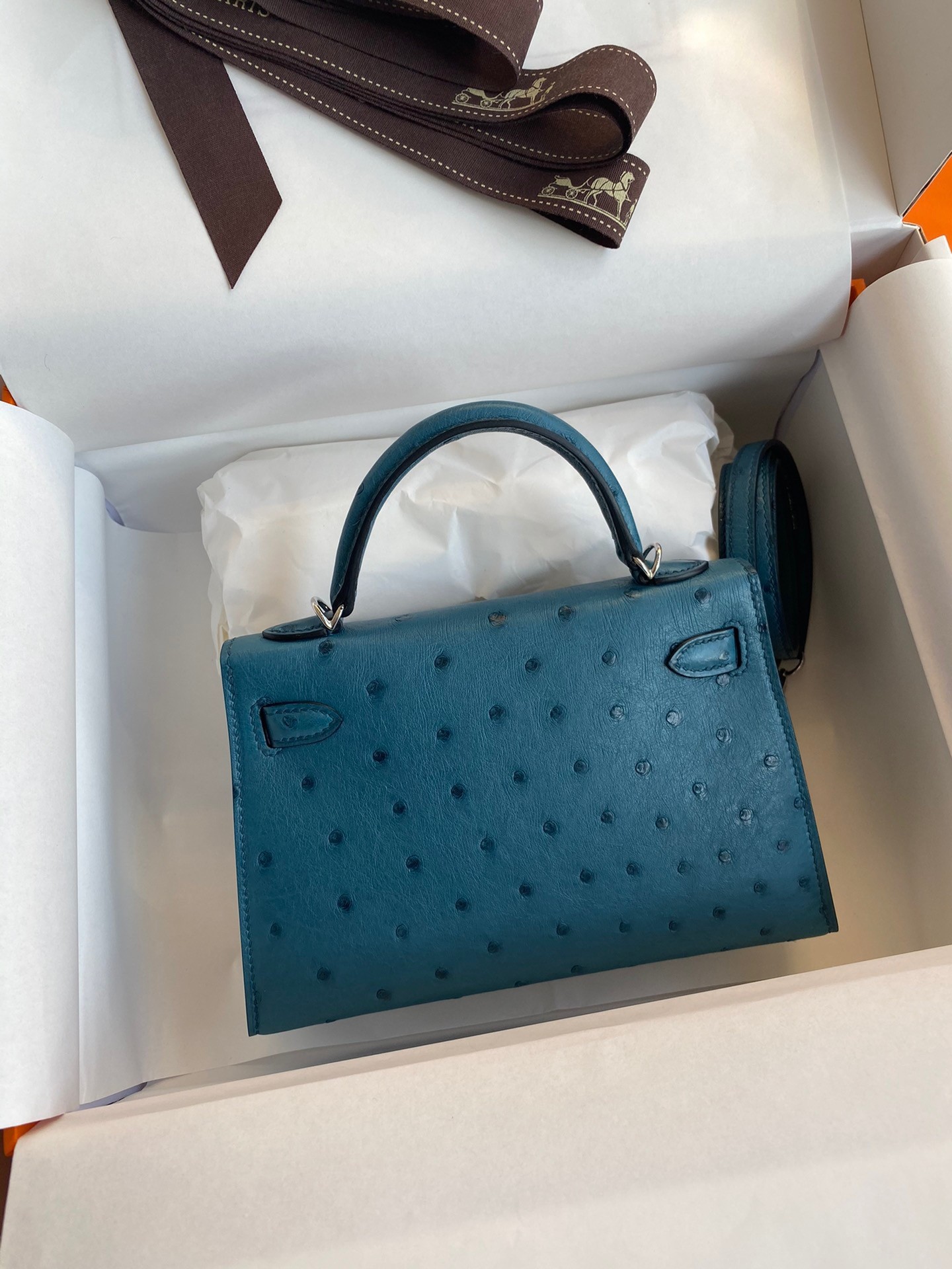 H**mes kelly mini ii sellier handmade bag in colvert ostrich leather