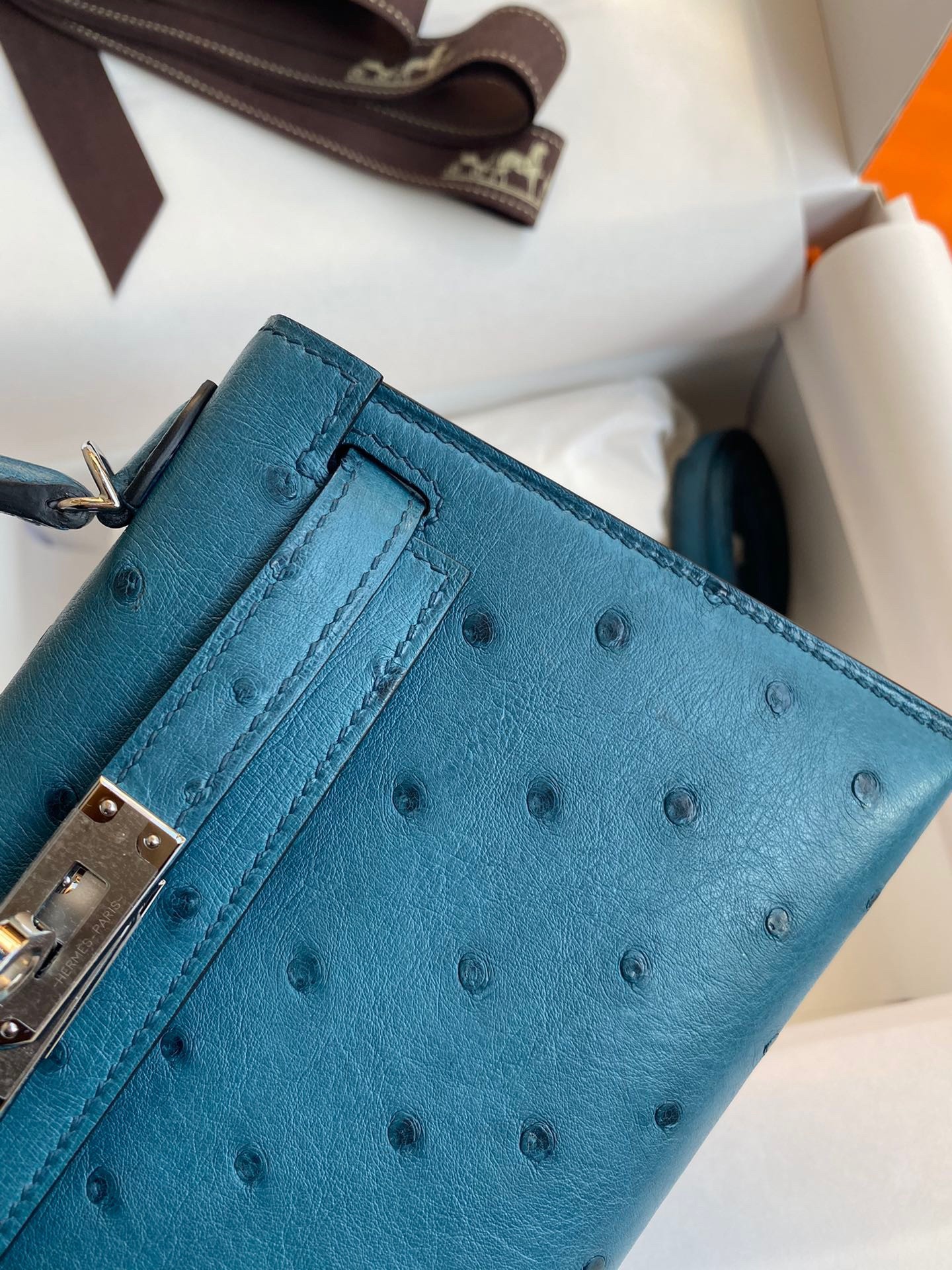 H**mes kelly mini ii sellier handmade bag in colvert ostrich leather