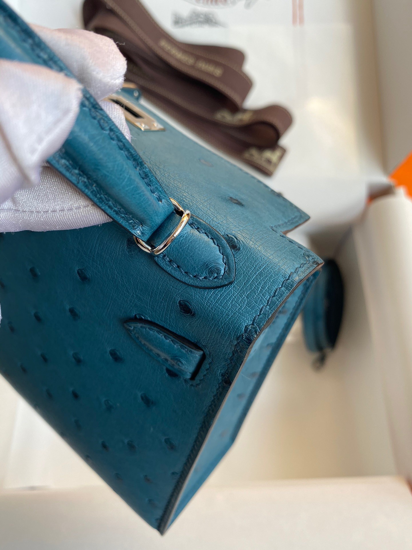 H**mes kelly mini ii sellier handmade bag in colvert ostrich leather