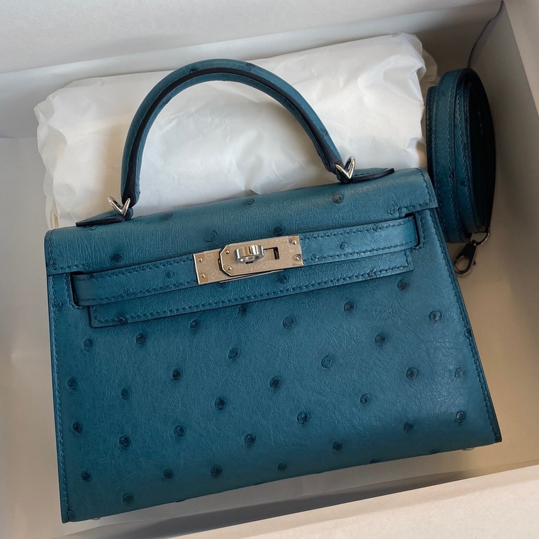 H**mes kelly mini ii sellier handmade bag in colvert ostrich leather