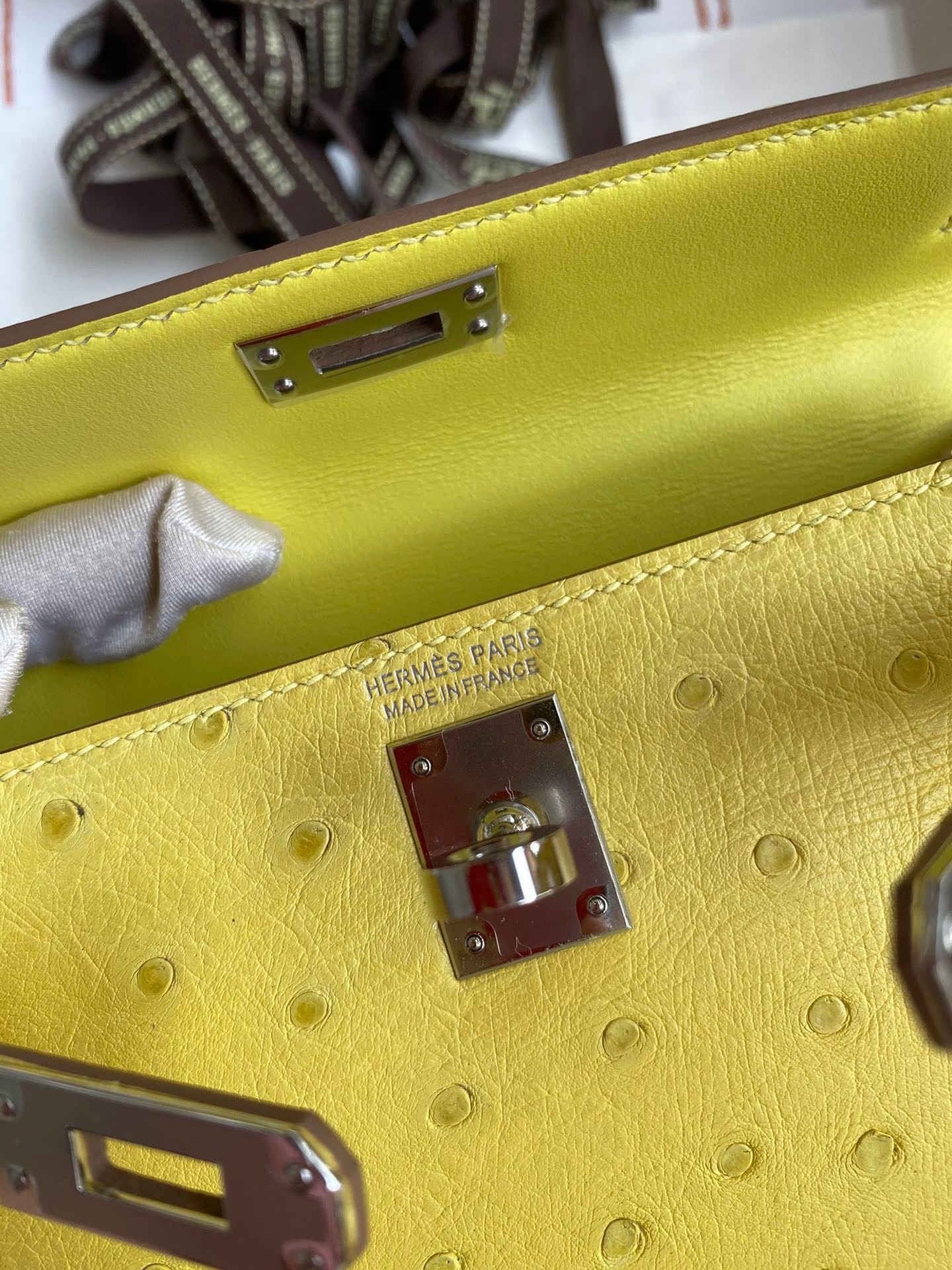 H**mes kelly mini ii sellier handmade bag in lime ostrich leather