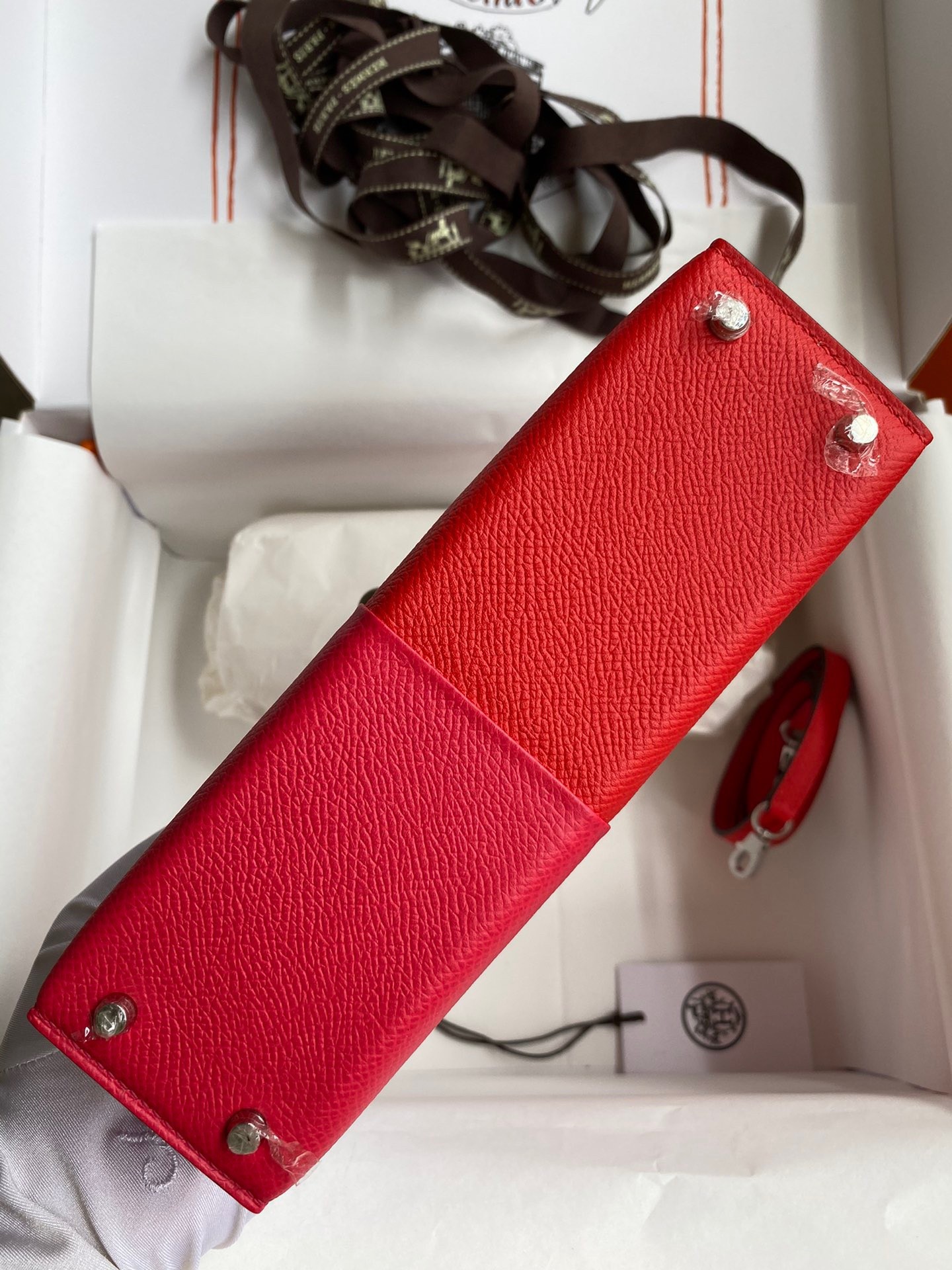 H**mes kelly mini ii sellier tri-color bag in red/rose extreme/blue epsom calfskin