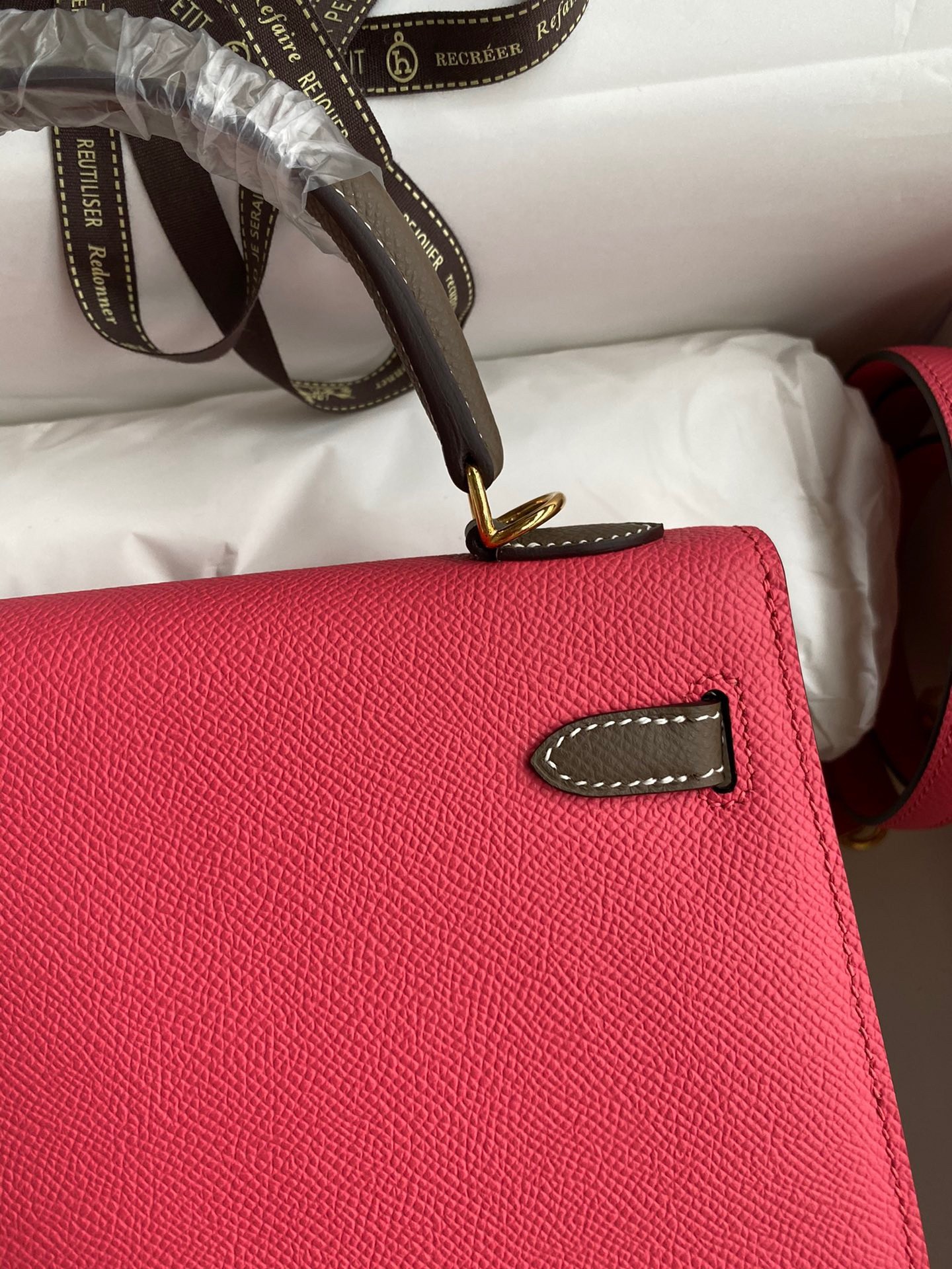 H**mes kelly sellier 25 bicolor bag in rose extremea nd taupe epsom calfskin