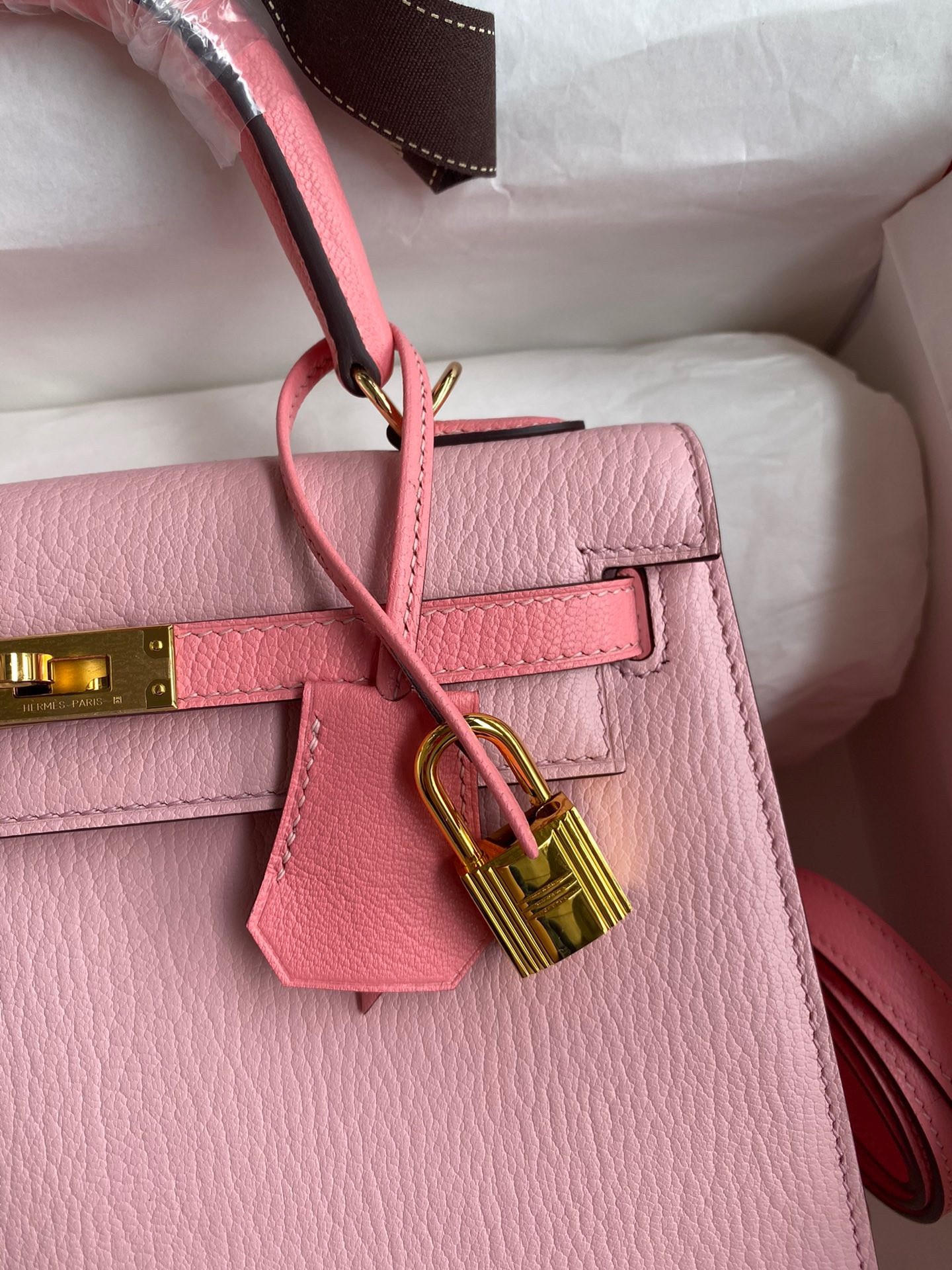 H**mes kelly sellier 25 bicolor bag in rose confetti and lipstick mysore goatskin
