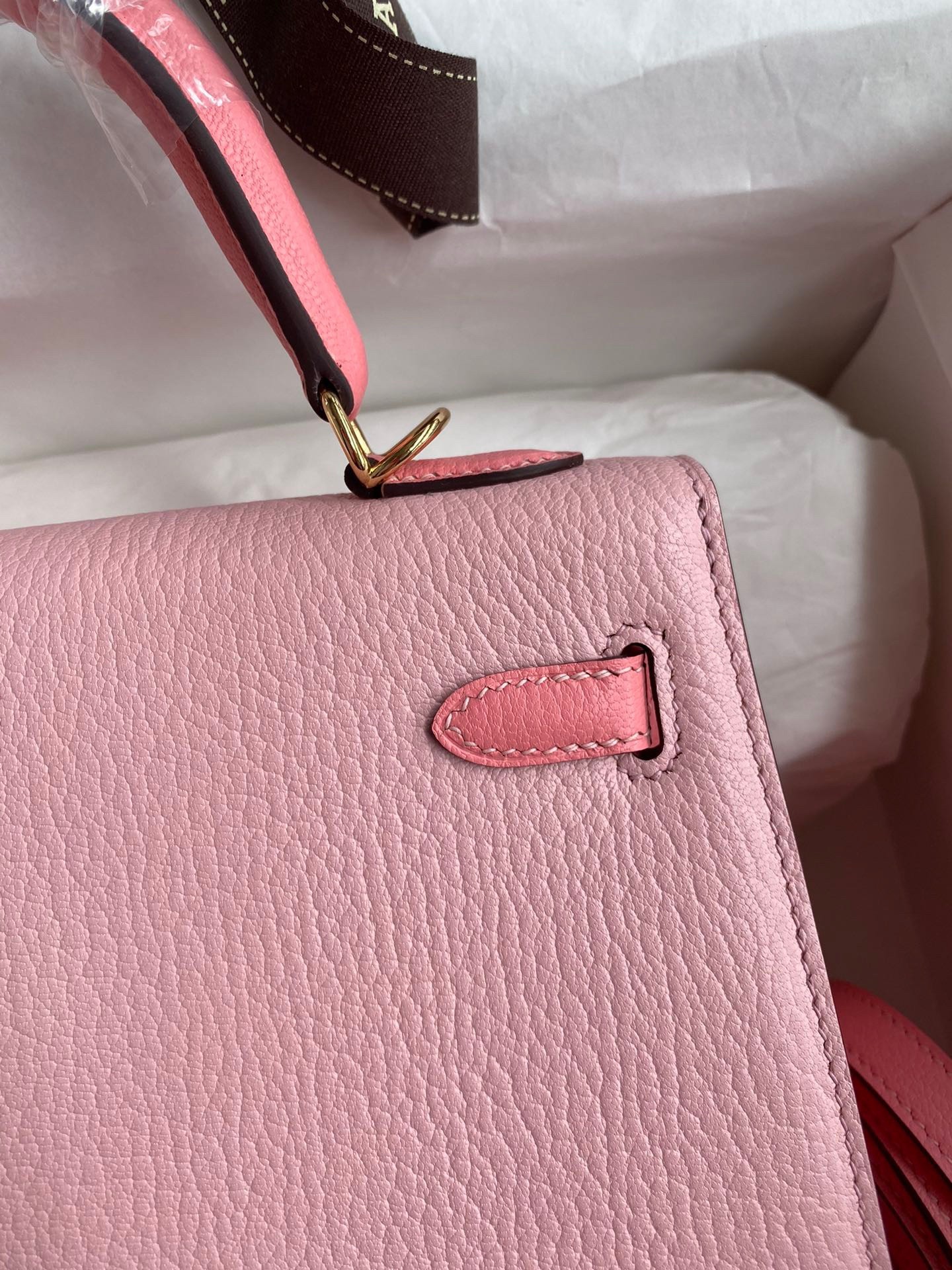H**mes kelly sellier 25 bicolor bag in rose confetti and lipstick mysore goatskin