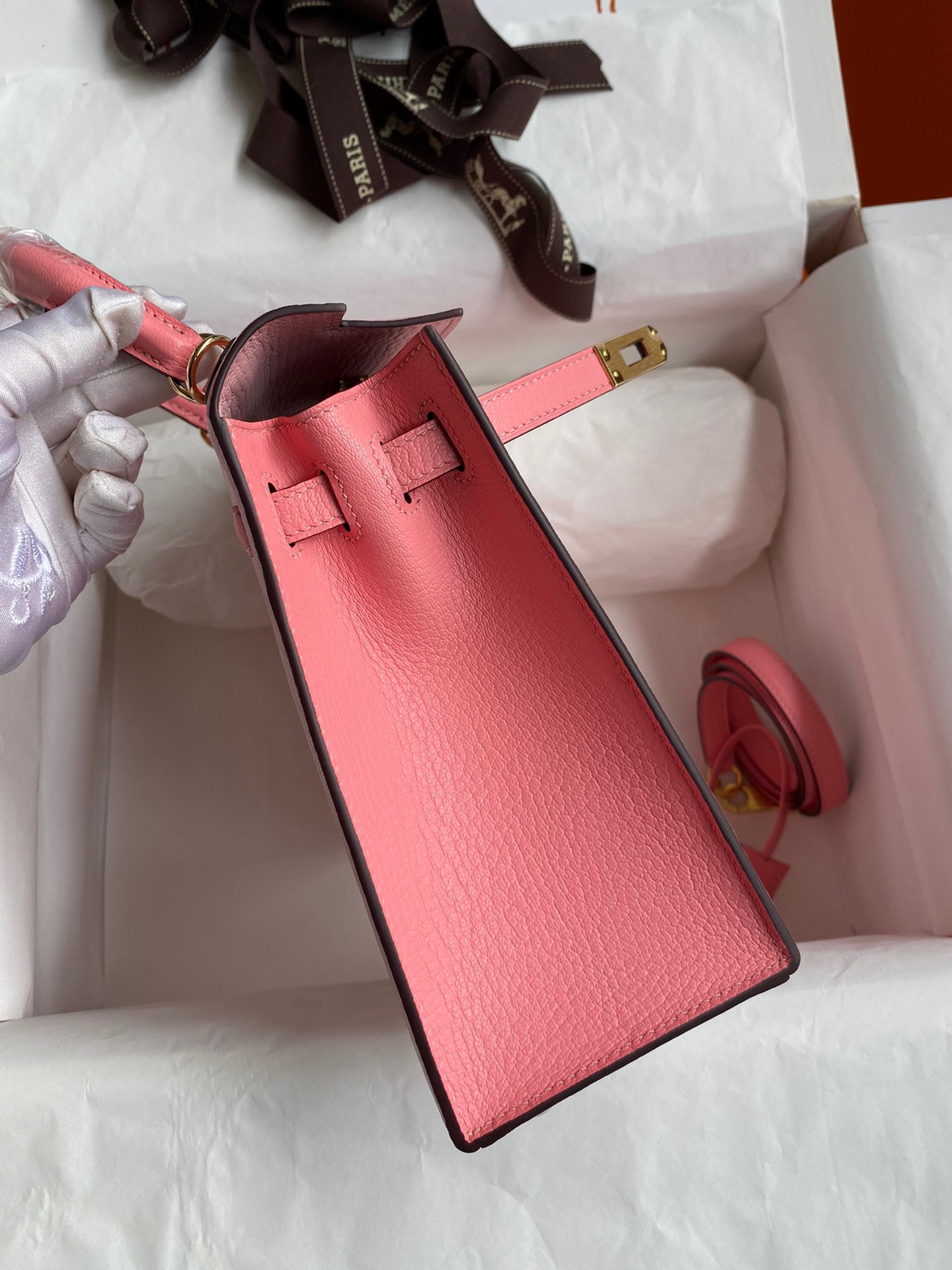 H**mes kelly sellier 25 bicolor bag in rose confetti and lipstick mysore goatskin