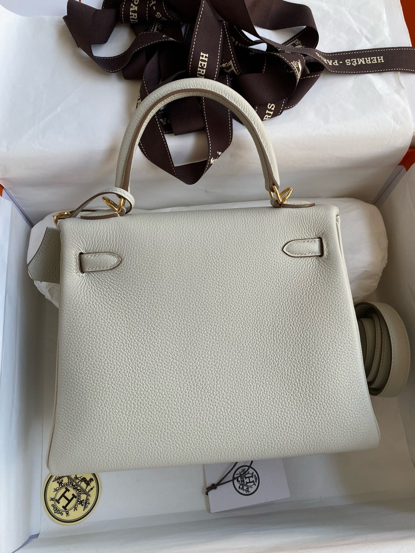 H**mes kelly retourne 25 handmade bag in beton clemence leather