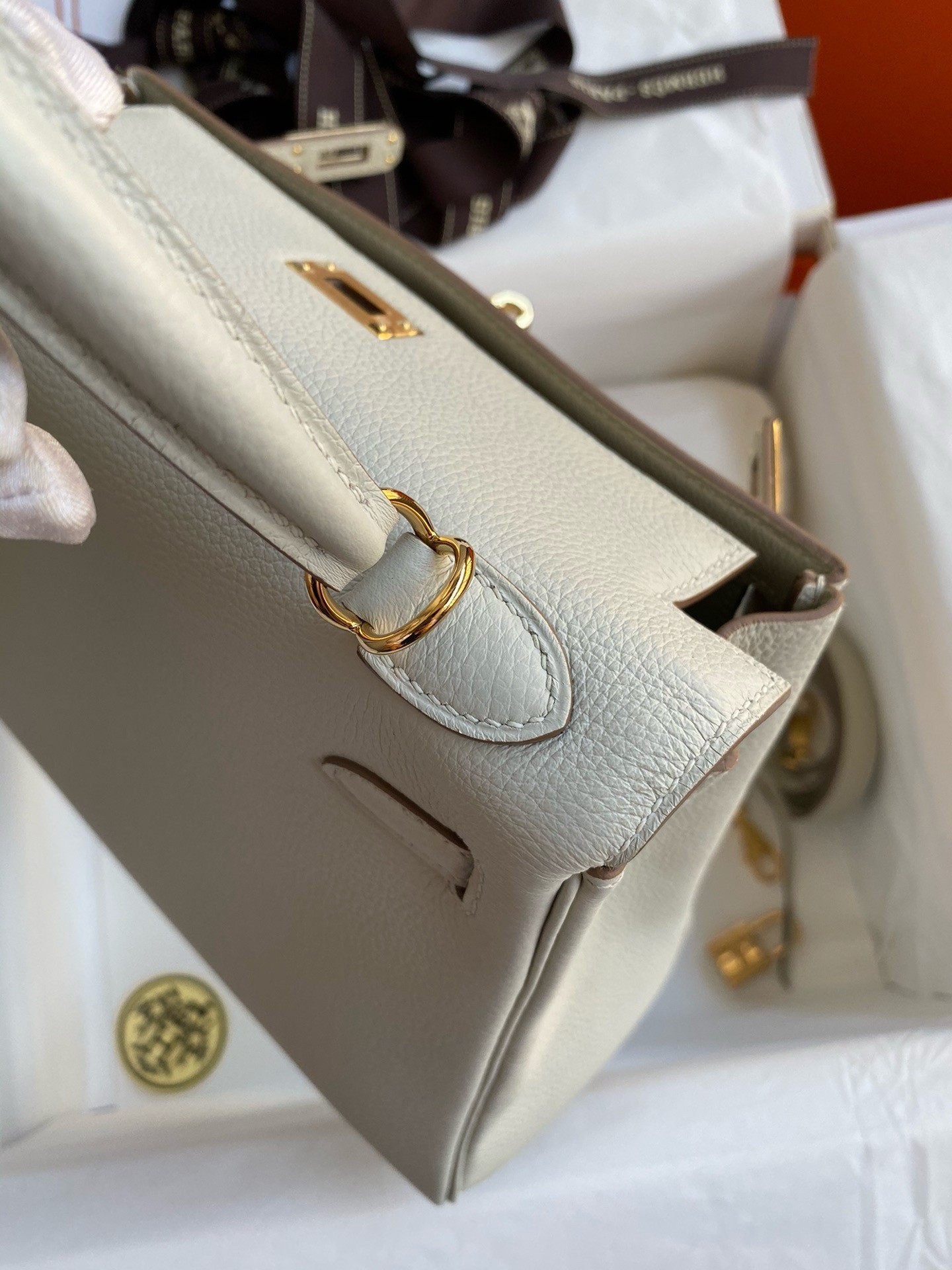 H**mes kelly retourne 25 handmade bag in beton clemence leather