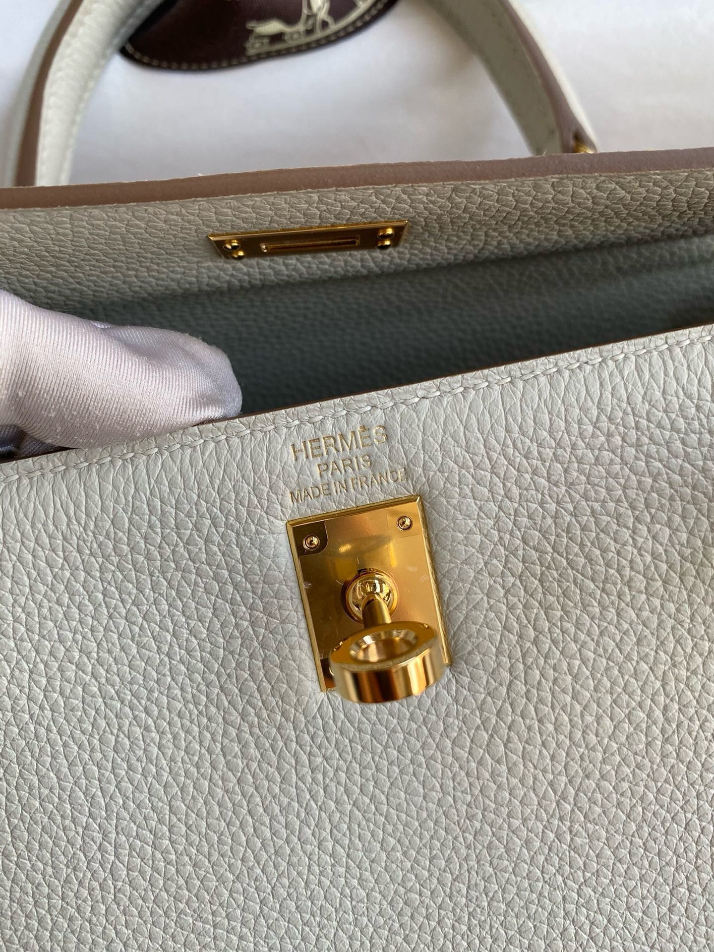 H**mes kelly retourne 25 handmade bag in beton clemence leather