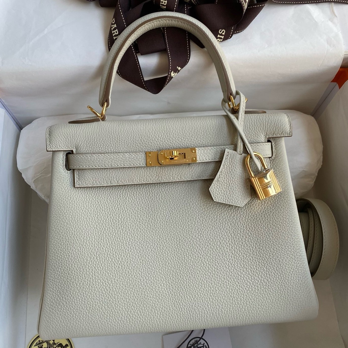 H**mes kelly retourne 25 handmade bag in beton clemence leather