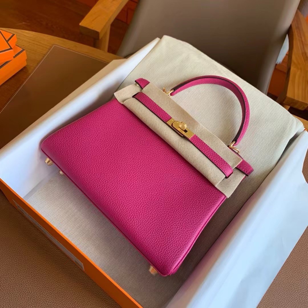 H**mes kelly retourne 25 handmade bag in rose purple clemence leather