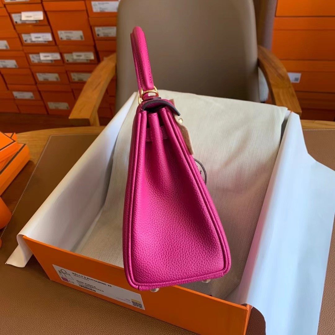 H**mes kelly retourne 25 handmade bag in rose purple clemence leather