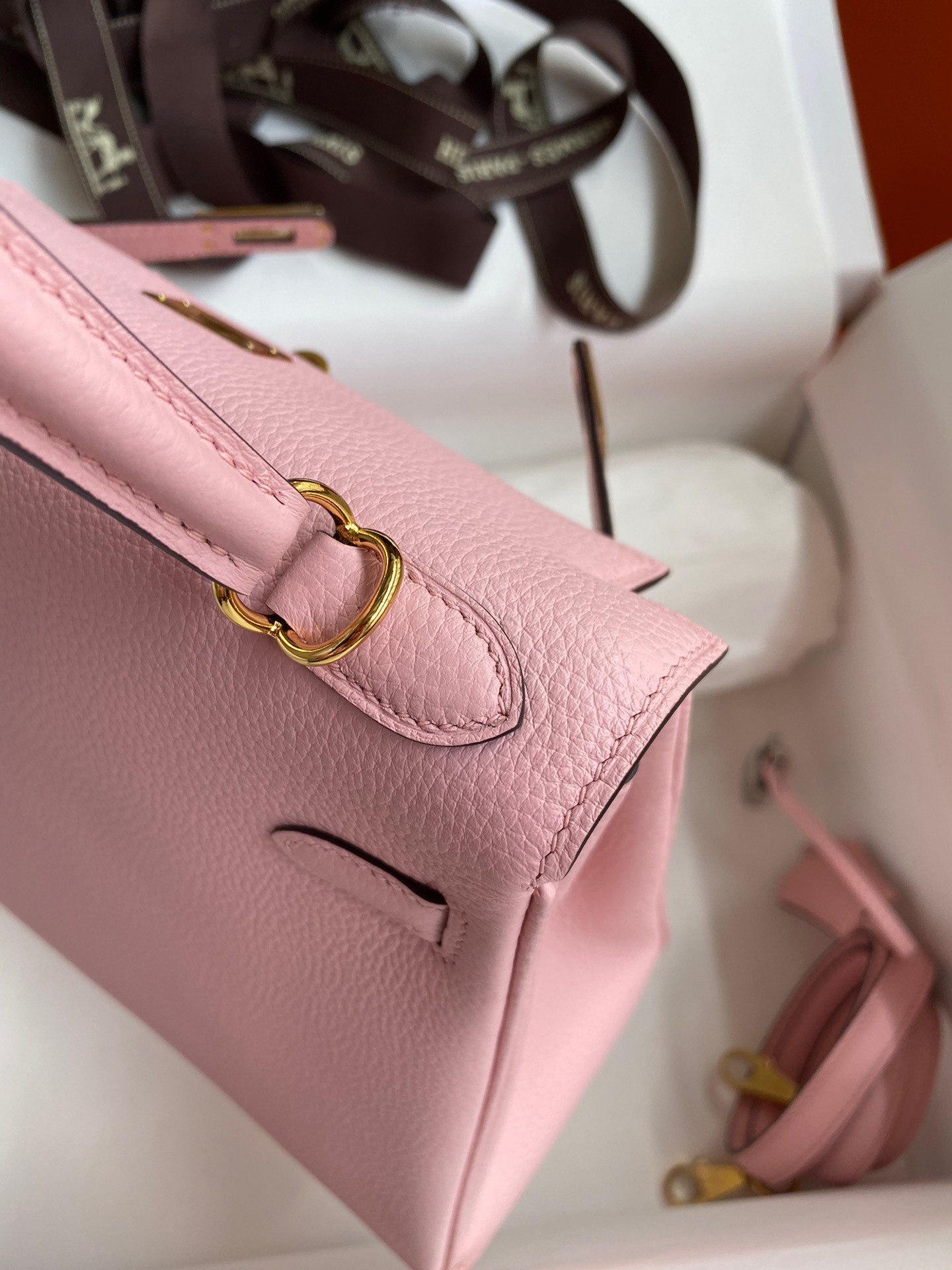 H**mes kelly retourne 25 handmade bag in rose sakura clemence leather