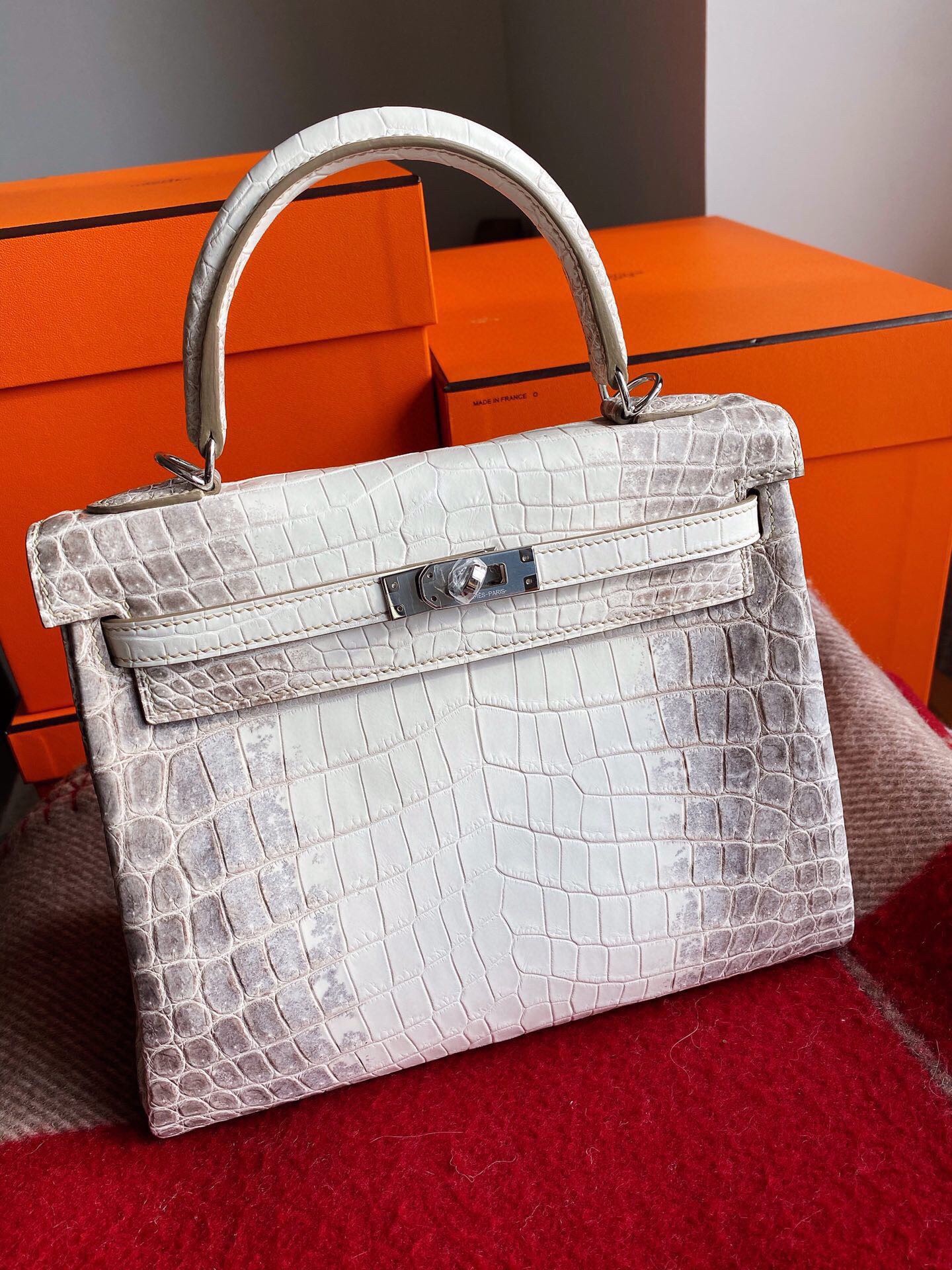 H**mes kelly retourne 25 handmade bag in himalaya crocodile niloticus skin