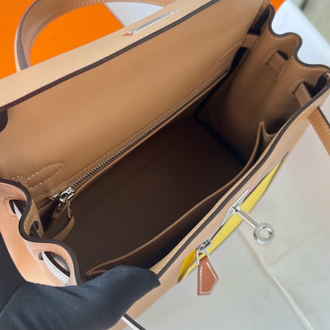 H**mes kelly colormatic 25 handmade bag in chai swifit leather
