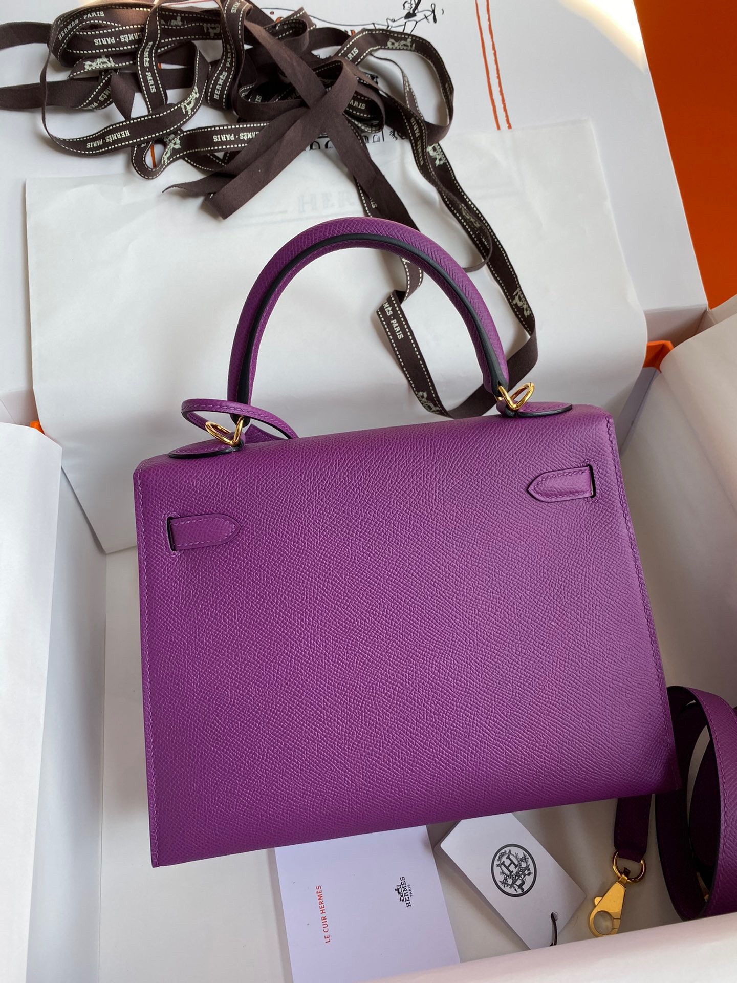 H**mes kelly sellier 25 handmade bag in anemone epsom calfskin