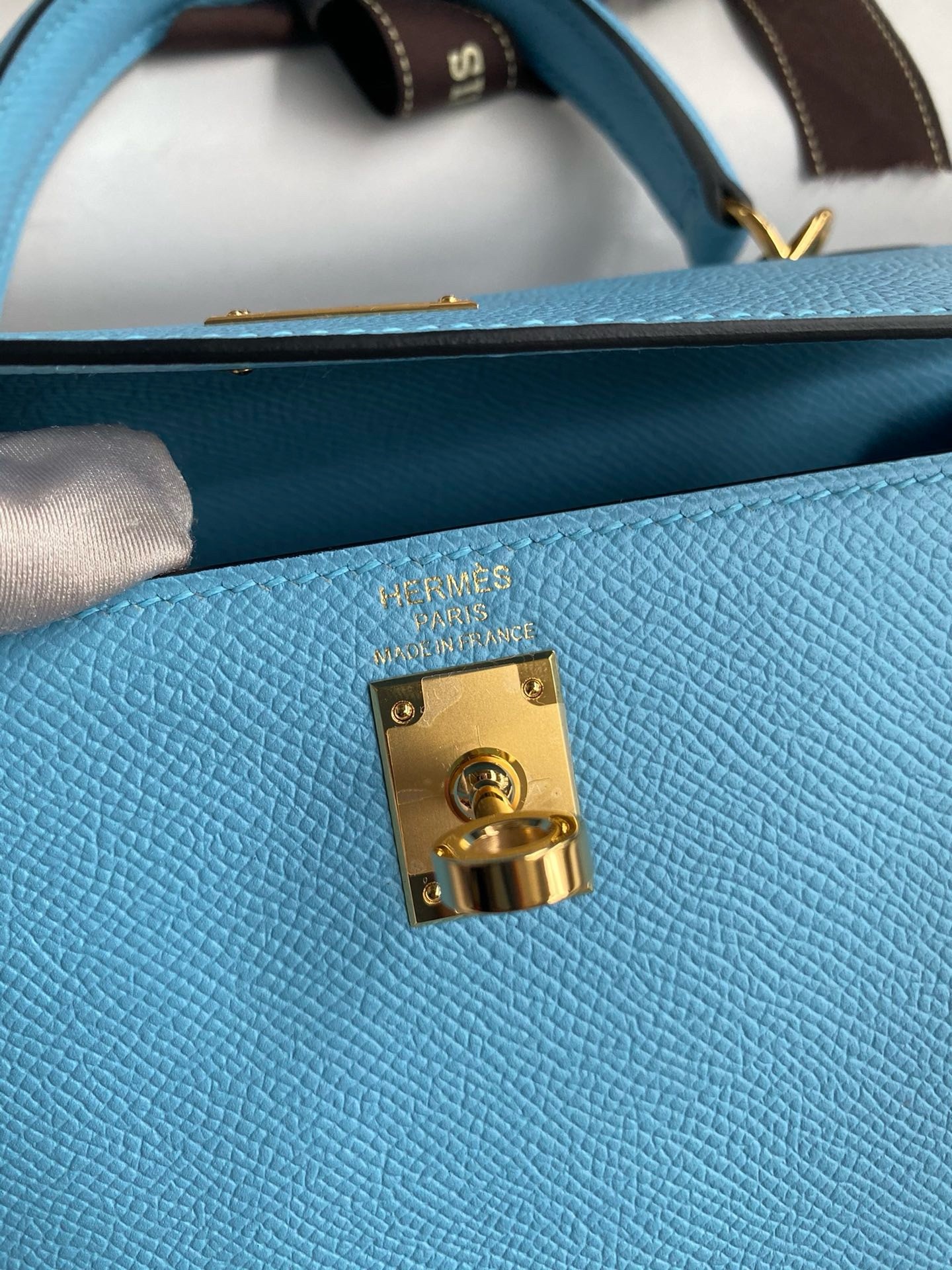 H**mes kelly sellier 25 handmade bag in blue candy epsom calfskin