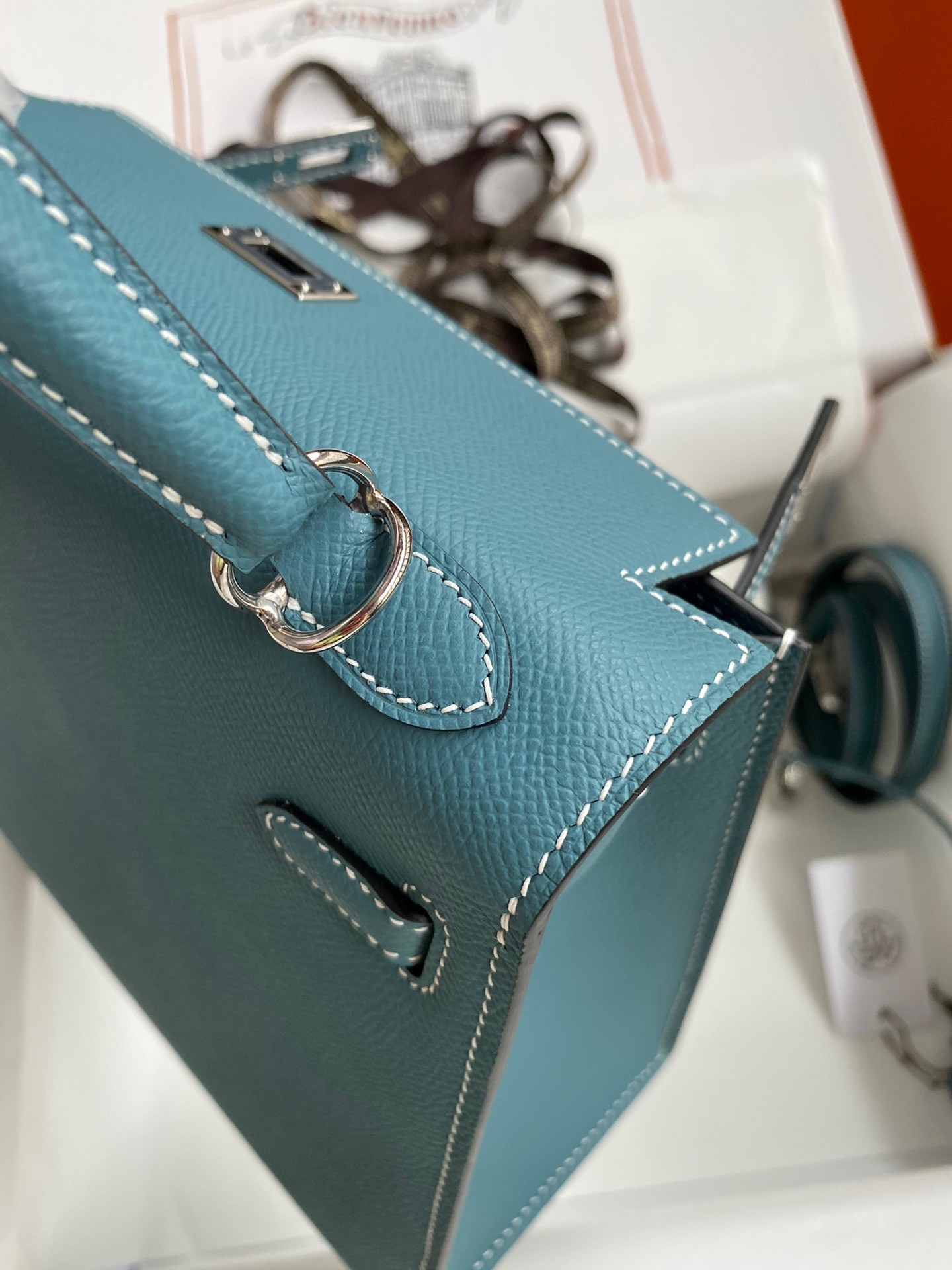 H**mes kelly sellier 25 handmade bag in blue jean epsom calfskin