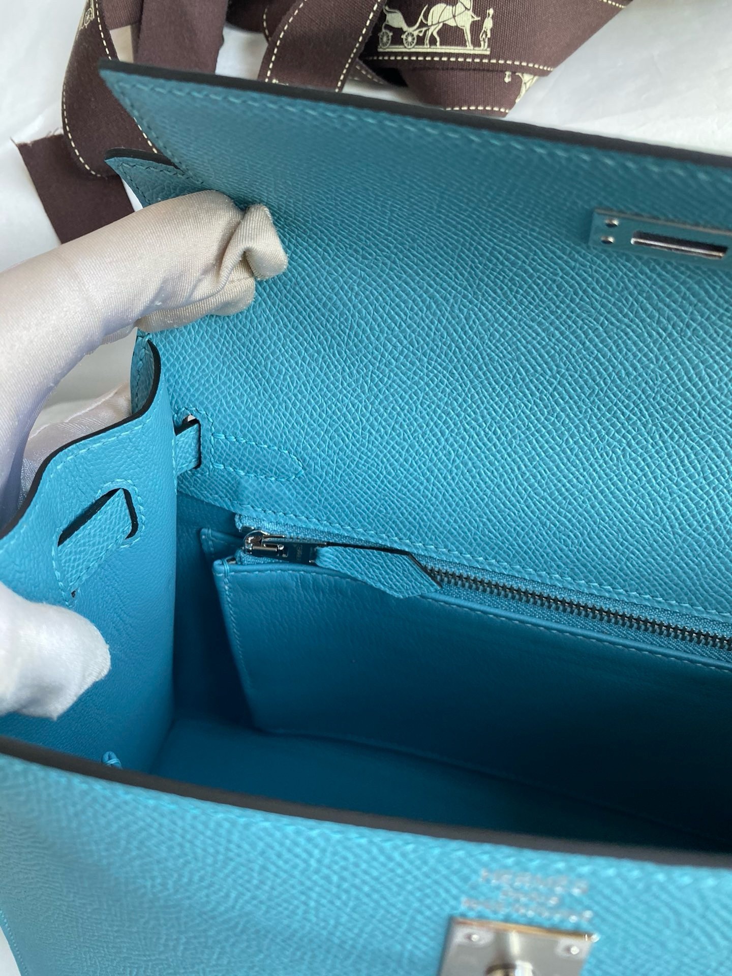 H**mes kelly sellier 25 handmade bag in blue du nord epsom calfskin