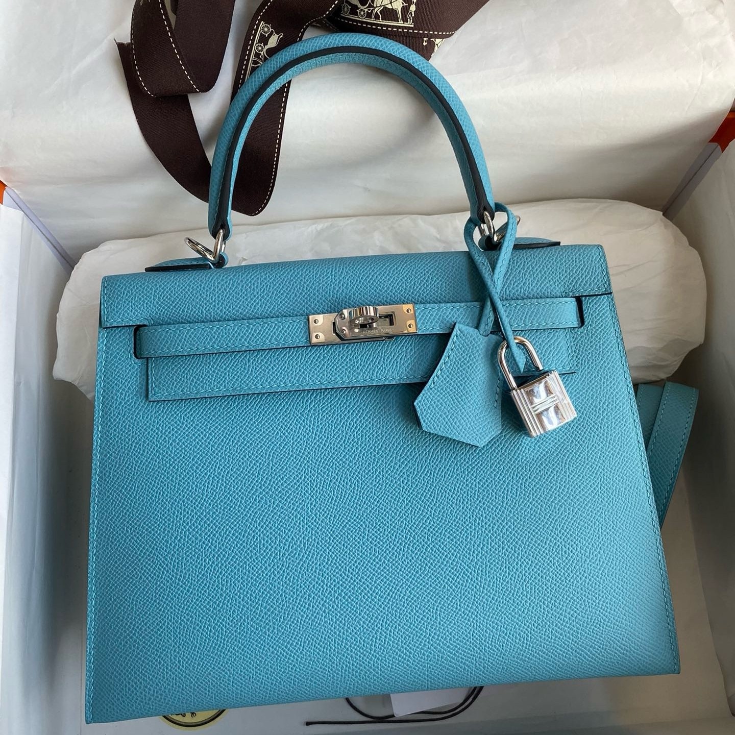 H**mes kelly sellier 25 handmade bag in blue du nord epsom calfskin