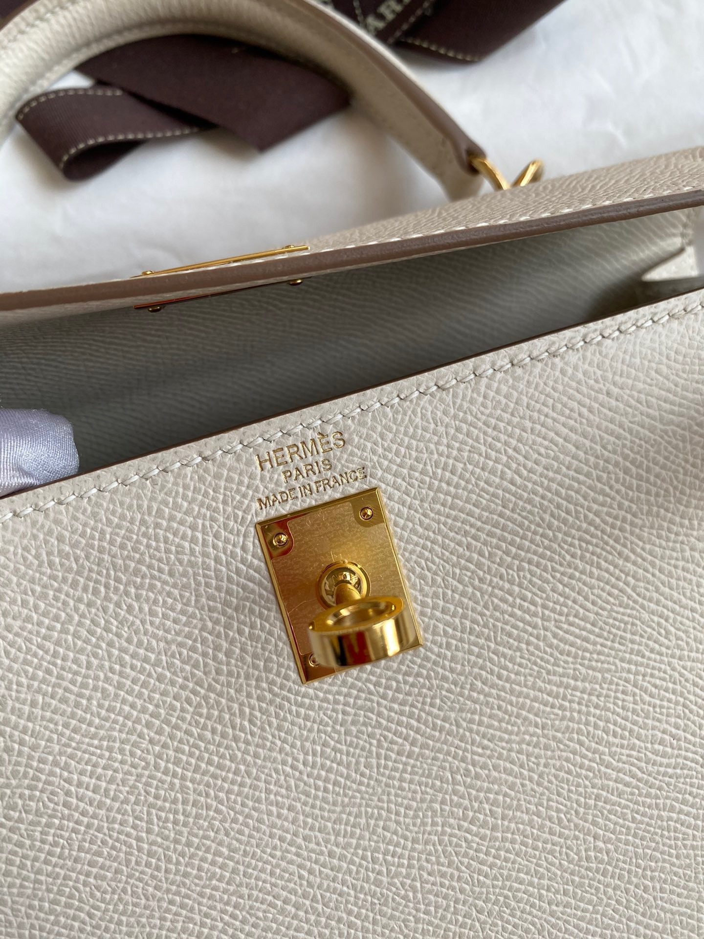 H**mes kelly sellier 25 handmade bag in craie epsom calfskin