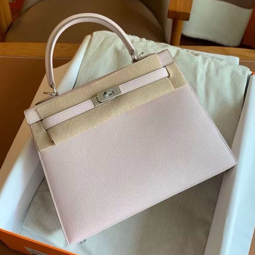 H**mes kelly sellier 25 handmade bag in mauve pale epsom calfskin